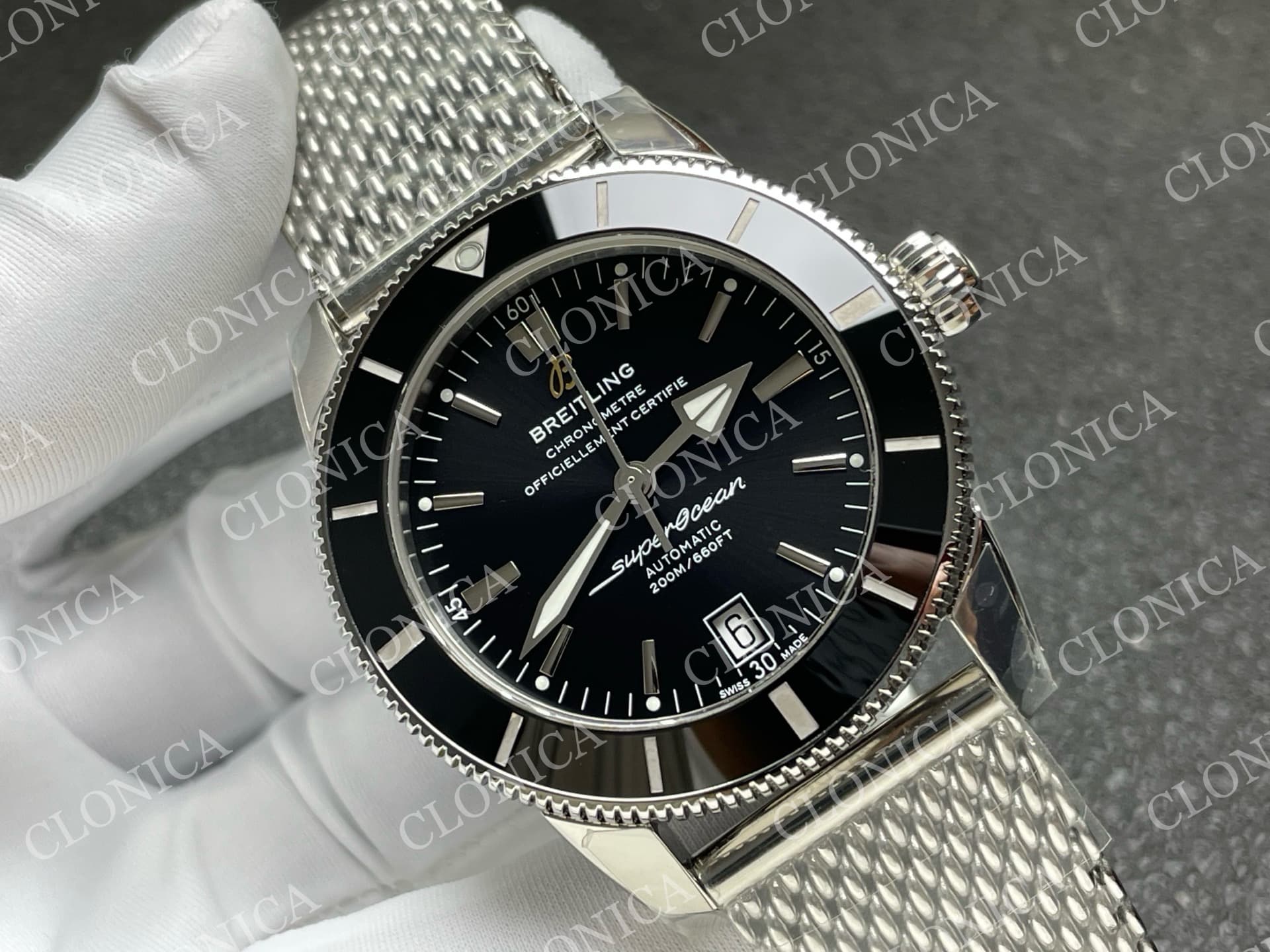 SUPEROCEAN 42MM AB2010 SS BLACK DIAL BLACK CERAMIC BEZEL ON SS BRACELET A2824 — view 2