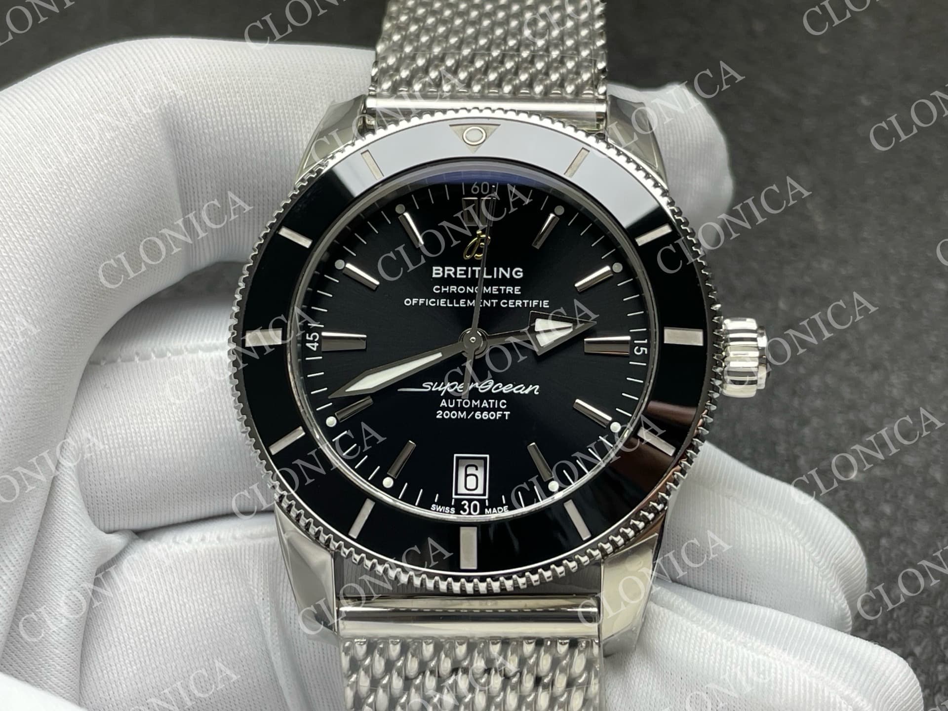 SUPEROCEAN 42MM AB2010 SS BLACK DIAL BLACK CERAMIC BEZEL ON SS BRACELET A2824 — view 3