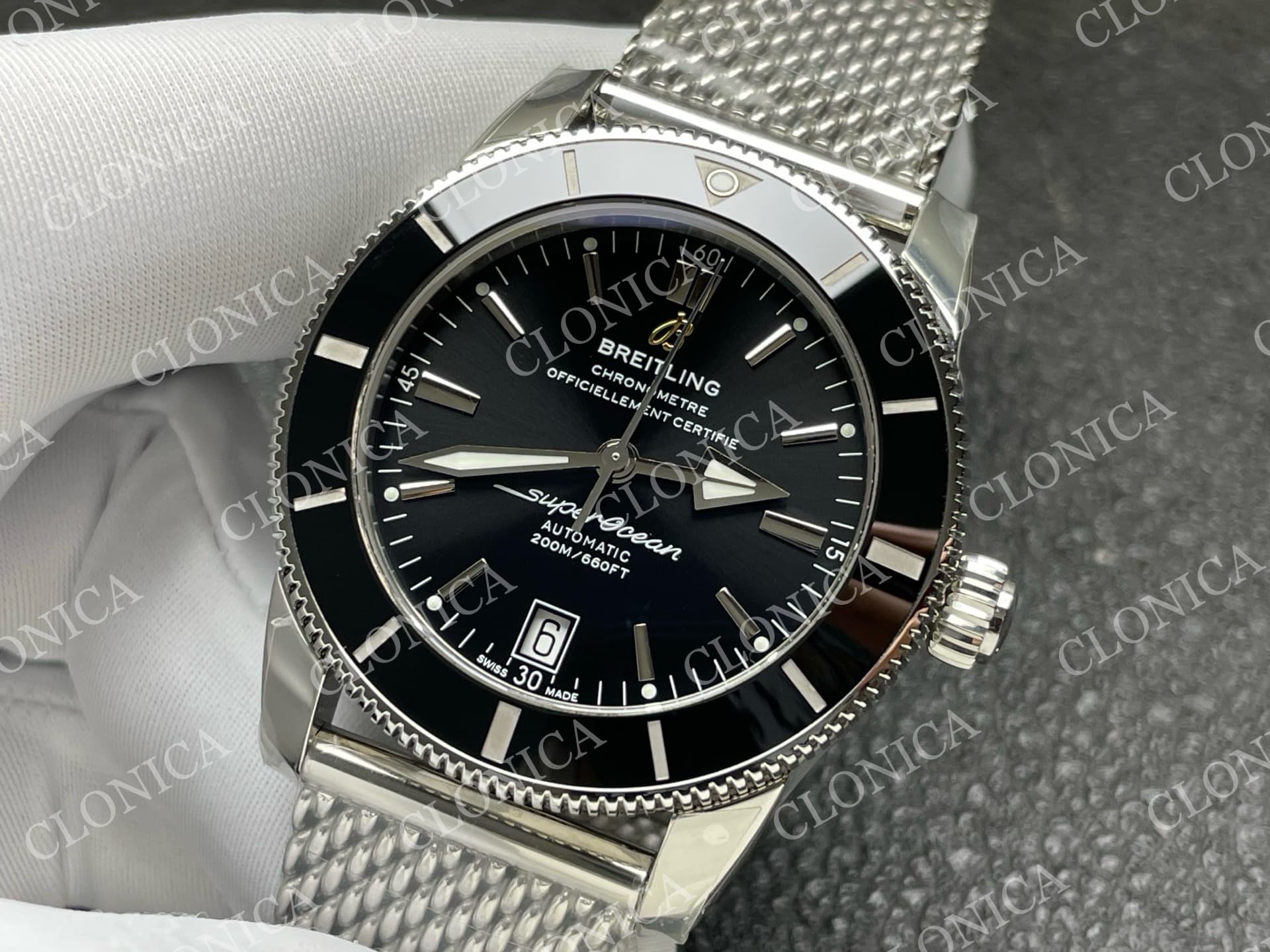 SUPEROCEAN 42MM AB2010 SS BLACK DIAL BLACK CERAMIC BEZEL ON SS BRACELET A2824 — view 4