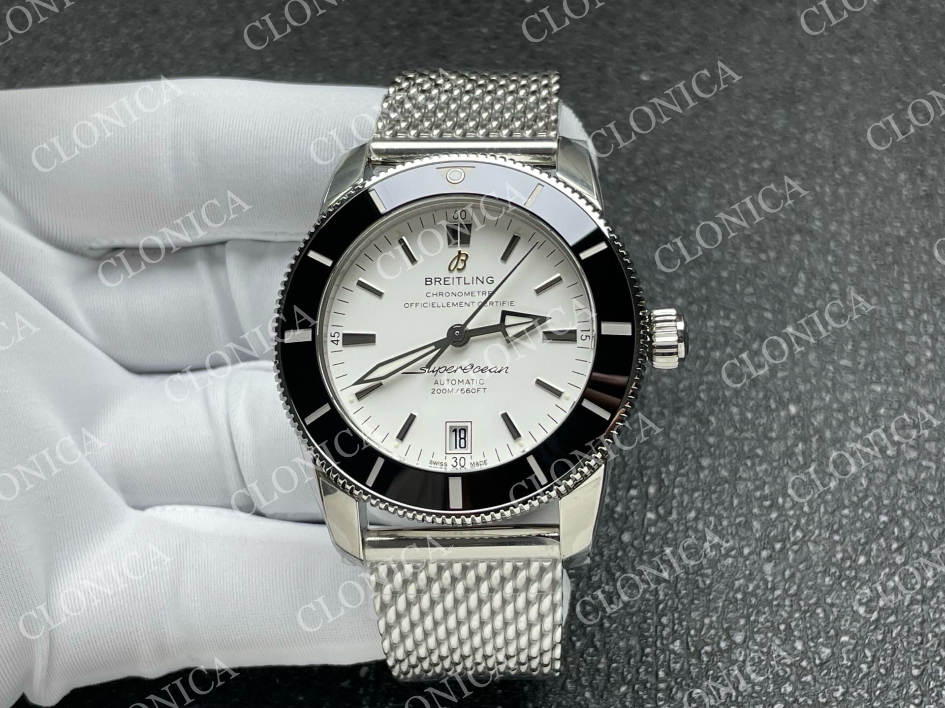 SUPEROCEAN 42MM AB2010 SS WHITE DIAL BLACK CERAMIC BEZEL ON SS BRACELET A2824 — view 1