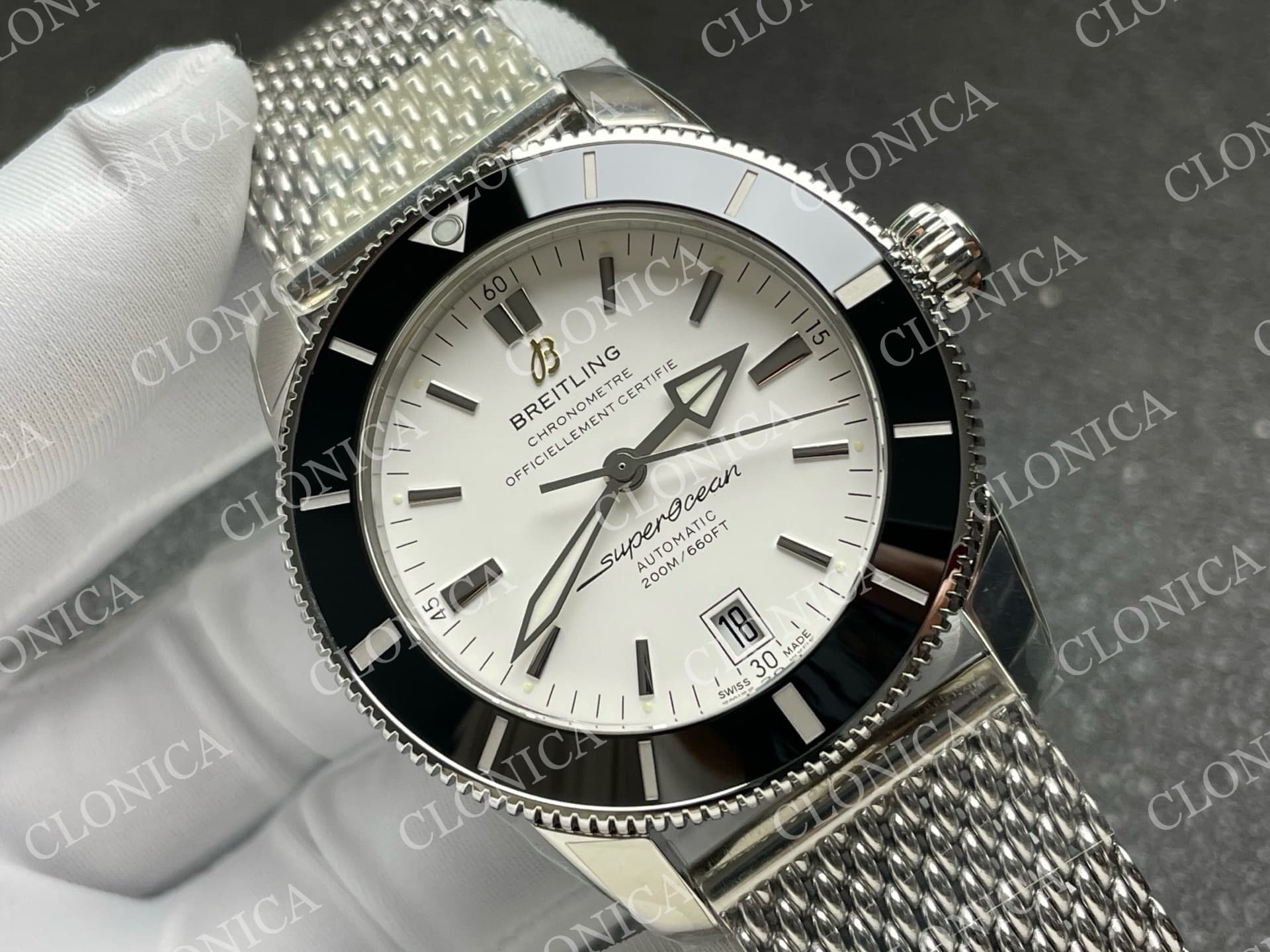 SUPEROCEAN 42MM AB2010 SS WHITE DIAL BLACK CERAMIC BEZEL ON SS BRACELET A2824 — view 2