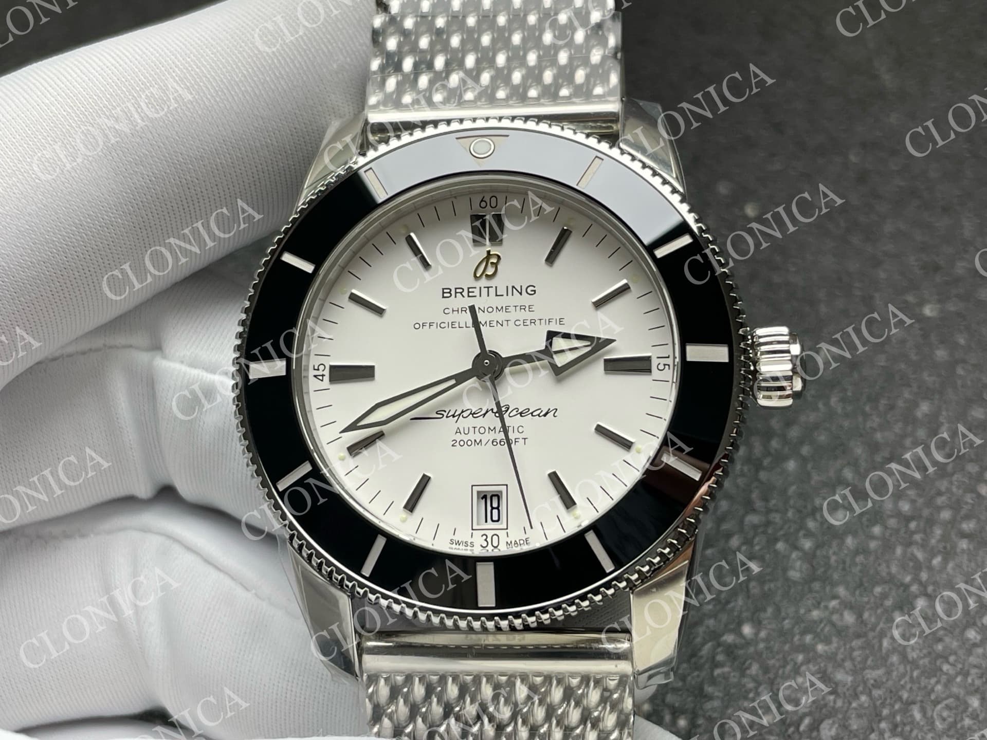 SUPEROCEAN 42MM AB2010 SS WHITE DIAL BLACK CERAMIC BEZEL ON SS BRACELET A2824 — view 3