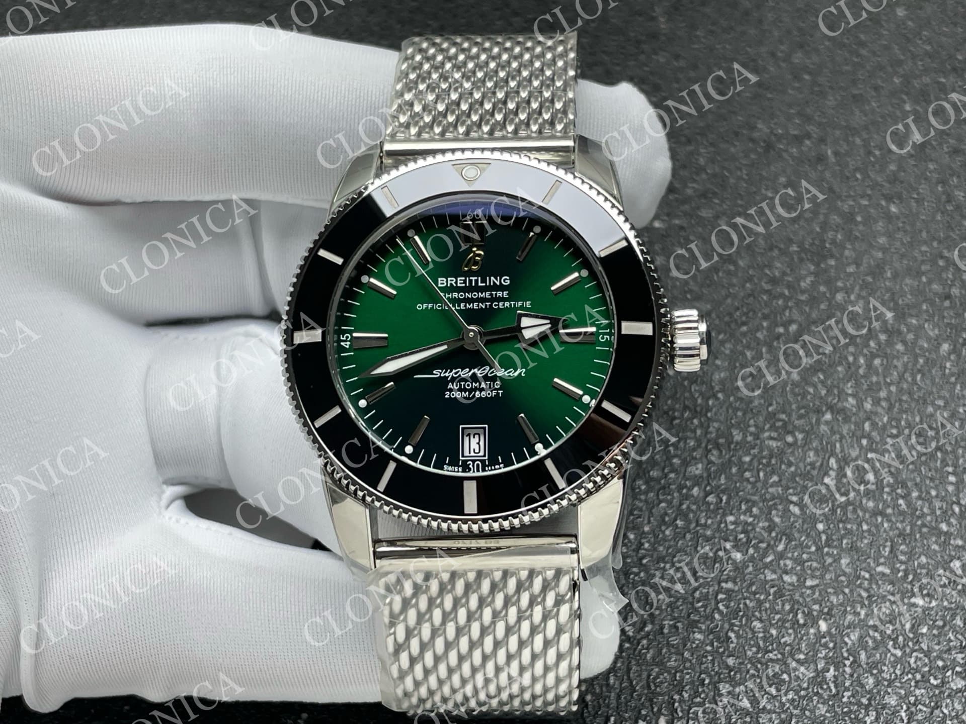 SUPEROCEAN 42MM AB2010 SS GREEN DIAL BLACK CERAMIC BEZEL ON SS BRACELET A2824 — view 1