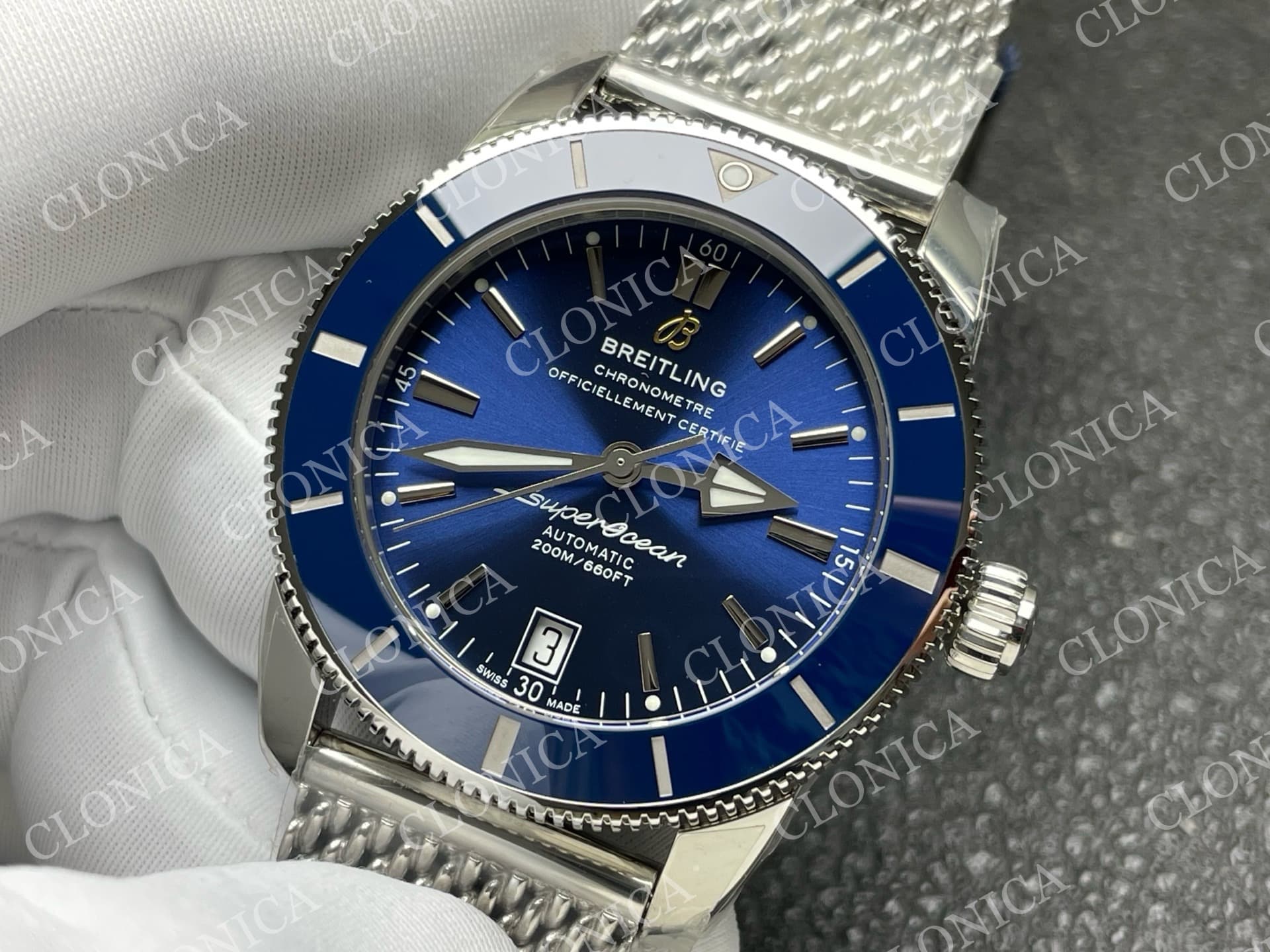 SUPEROCEAN 42MM AB2010 SS BLUE DIAL BLUE CERAMIC BEZEL ON SS BRACELET A2824 — view 4