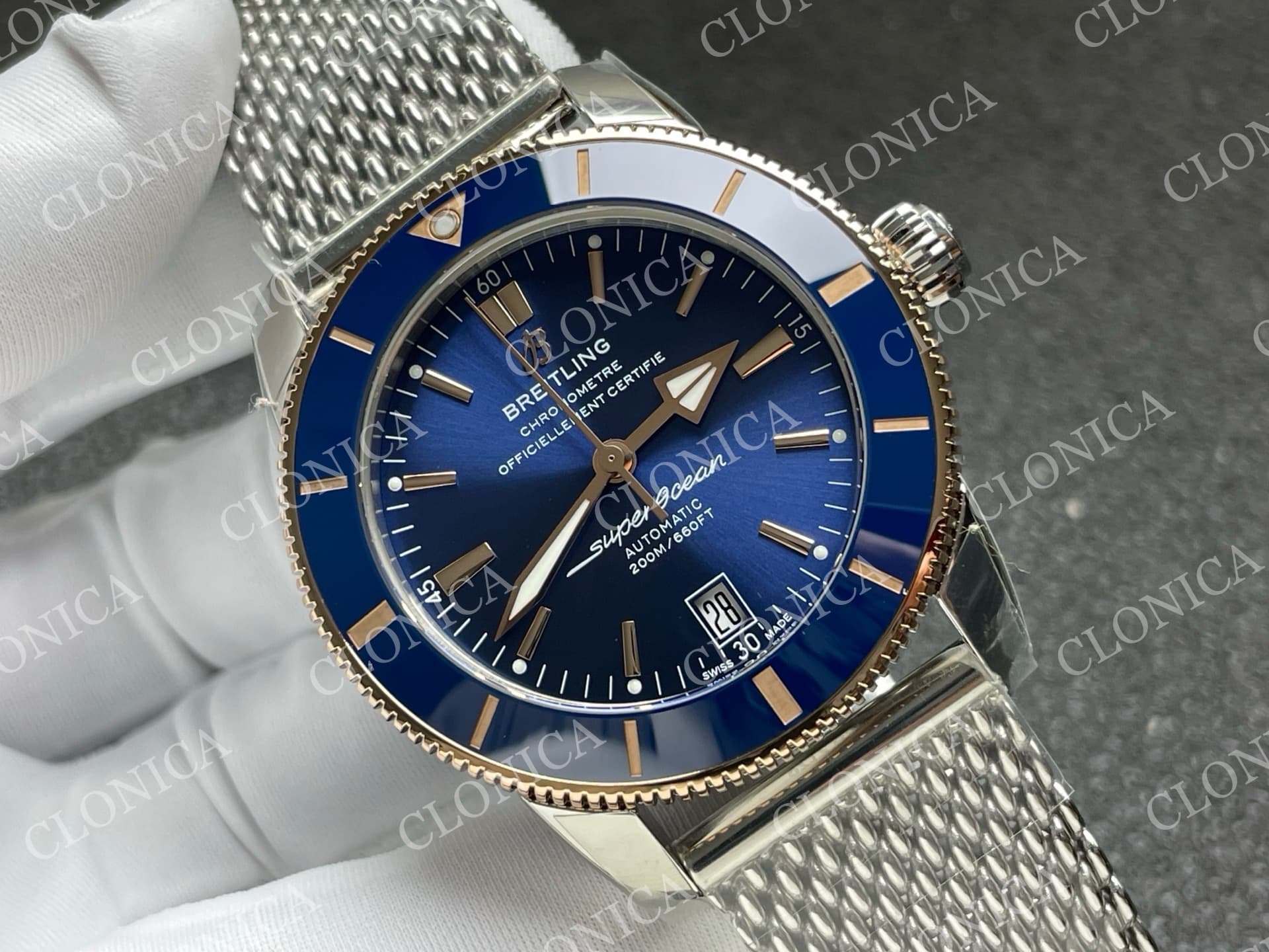 SUPEROCEAN 42MM AB2010 SS / RG BLUE DIAL BLUE CERAMIC BEZEL ON SS BRACELET A2824 — view 2