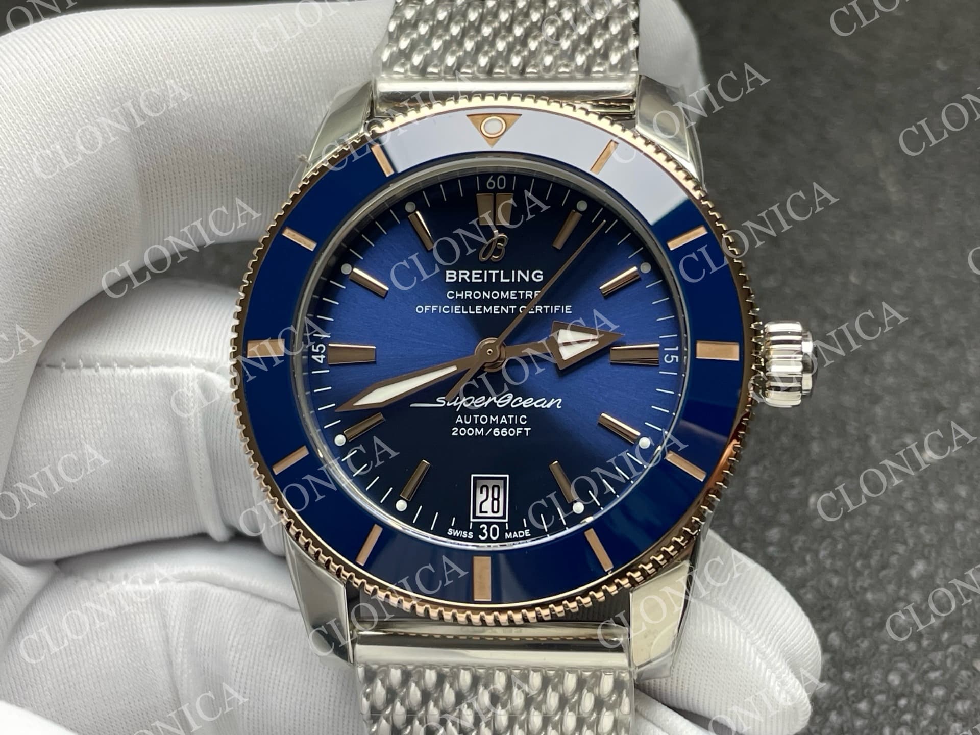 SUPEROCEAN 42MM AB2010 SS / RG BLUE DIAL BLUE CERAMIC BEZEL ON SS BRACELET A2824 — view 3