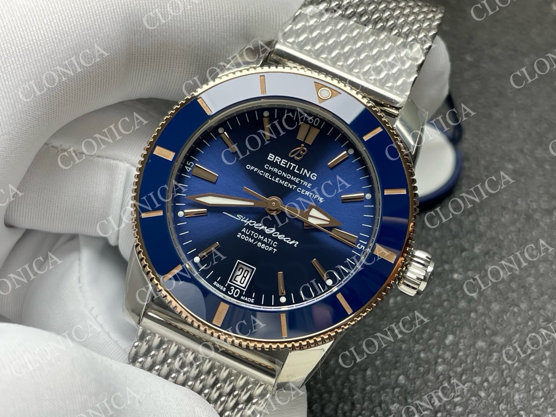 SUPEROCEAN 42MM AB2010 SS / RG BLUE DIAL BLUE CERAMIC BEZEL ON SS BRACELET A2824 — view 4