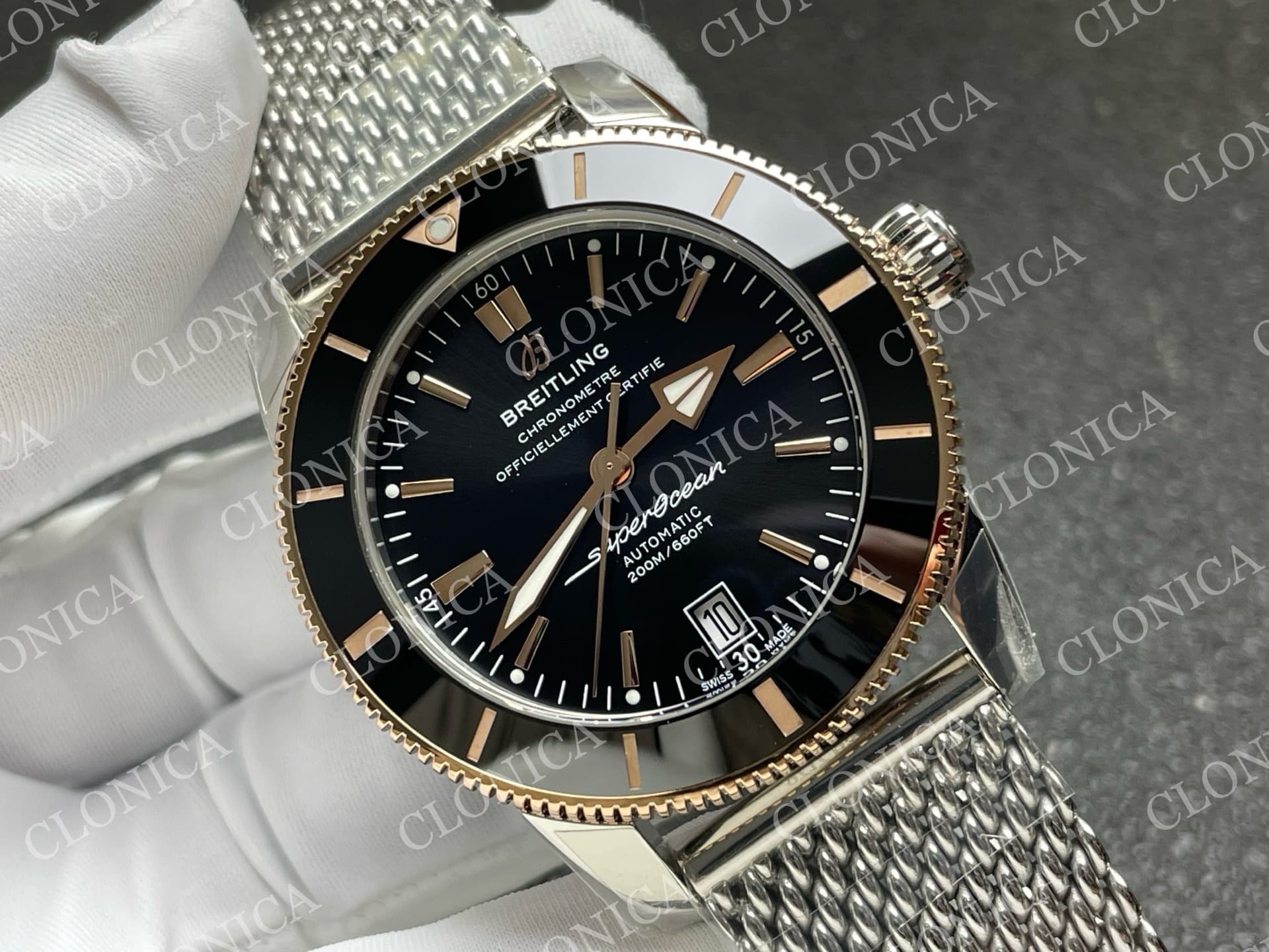 SUPEROCEAN 42MM AB2010 SS / RG BLACK DIAL BLACK CERAMIC BEZEL ON SS BRACELET A2824 — view 2
