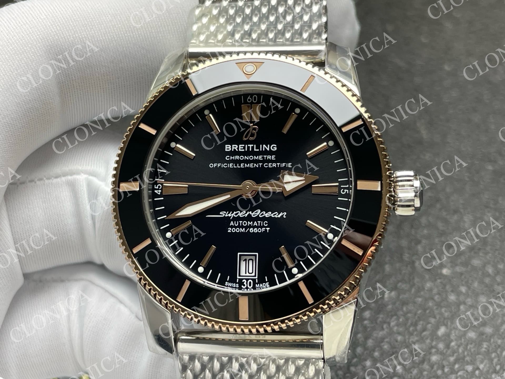 SUPEROCEAN 42MM AB2010 SS / RG BLACK DIAL BLACK CERAMIC BEZEL ON SS BRACELET A2824 — view 3