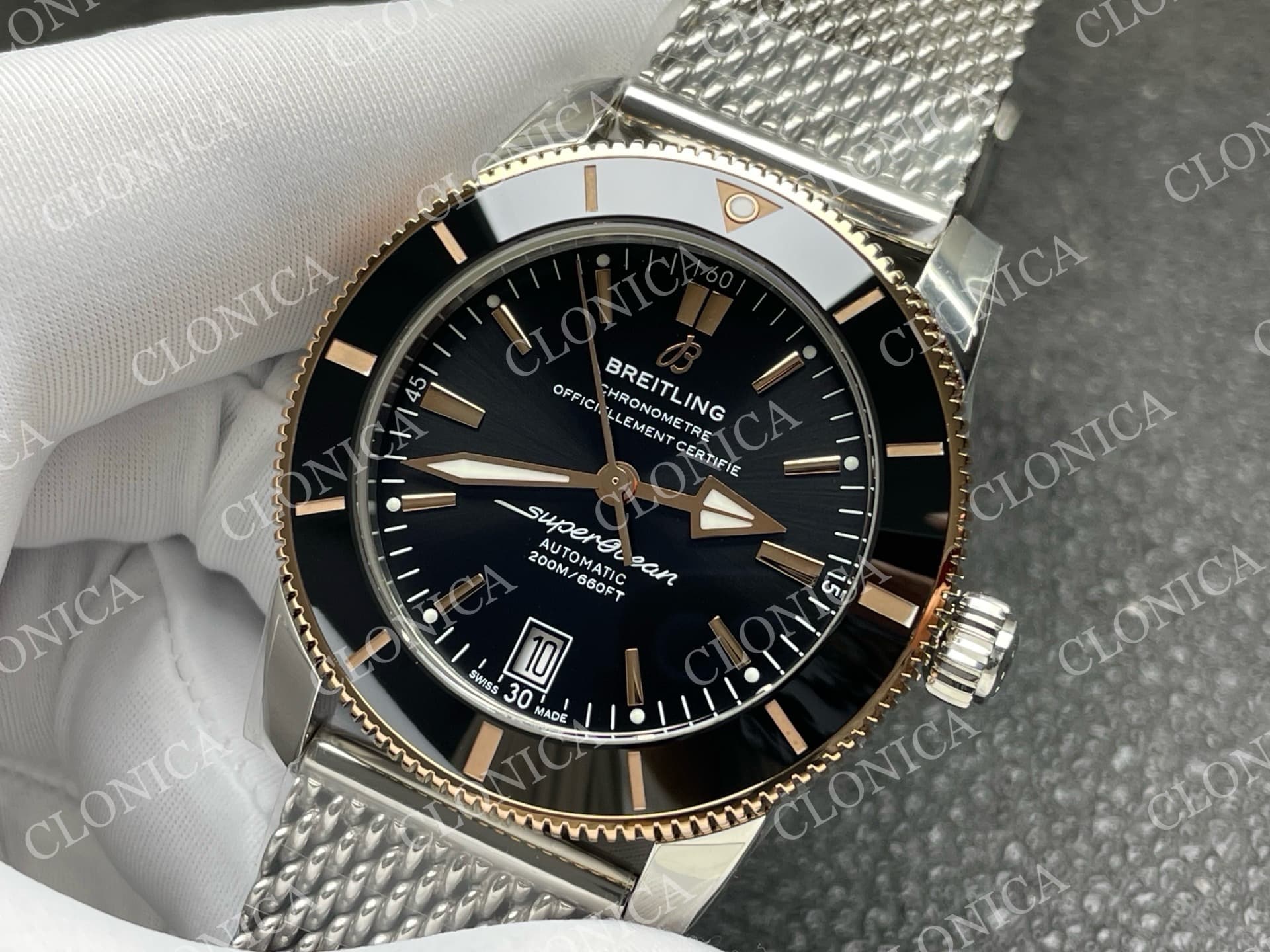 SUPEROCEAN 42MM AB2010 SS / RG BLACK DIAL BLACK CERAMIC BEZEL ON SS BRACELET A2824 — view 4