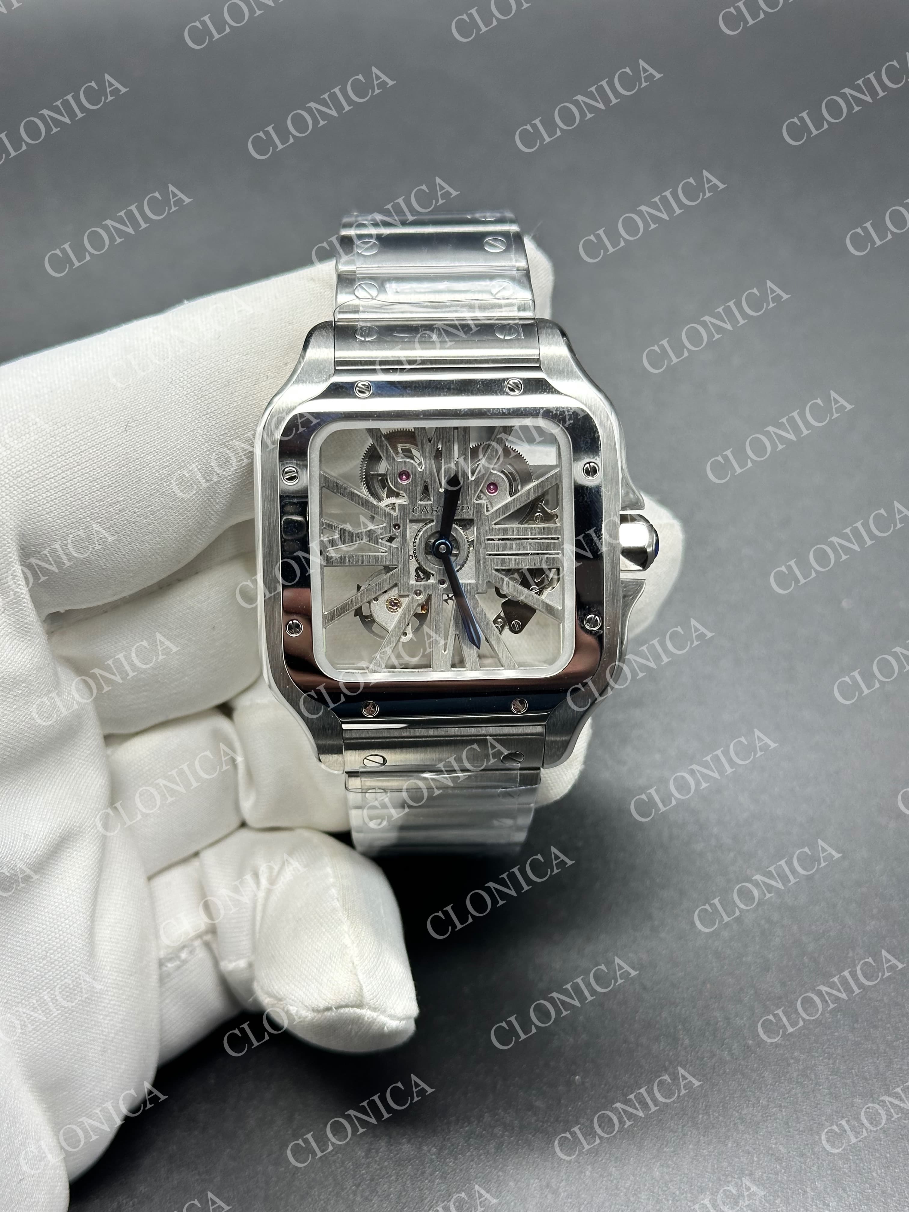 SANTOS DE CARTIER SKELETON SS SKELETON DIAL ON SS SMARTLINK BRACELET SUPER CLONE 9611MC — view 1