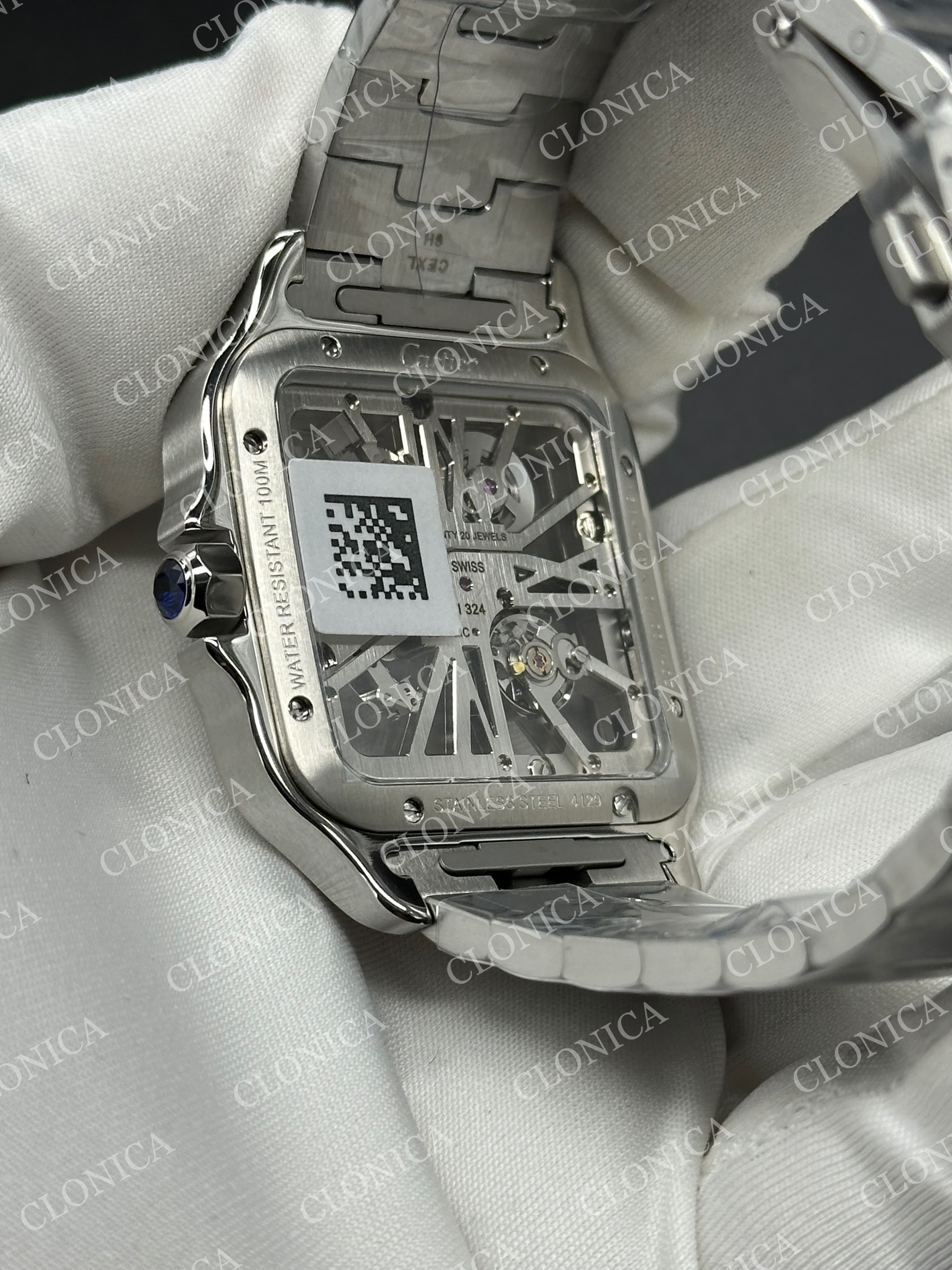 SANTOS DE CARTIER SKELETON SS SKELETON DIAL ON SS SMARTLINK BRACELET SUPER CLONE 9611MC — view 5