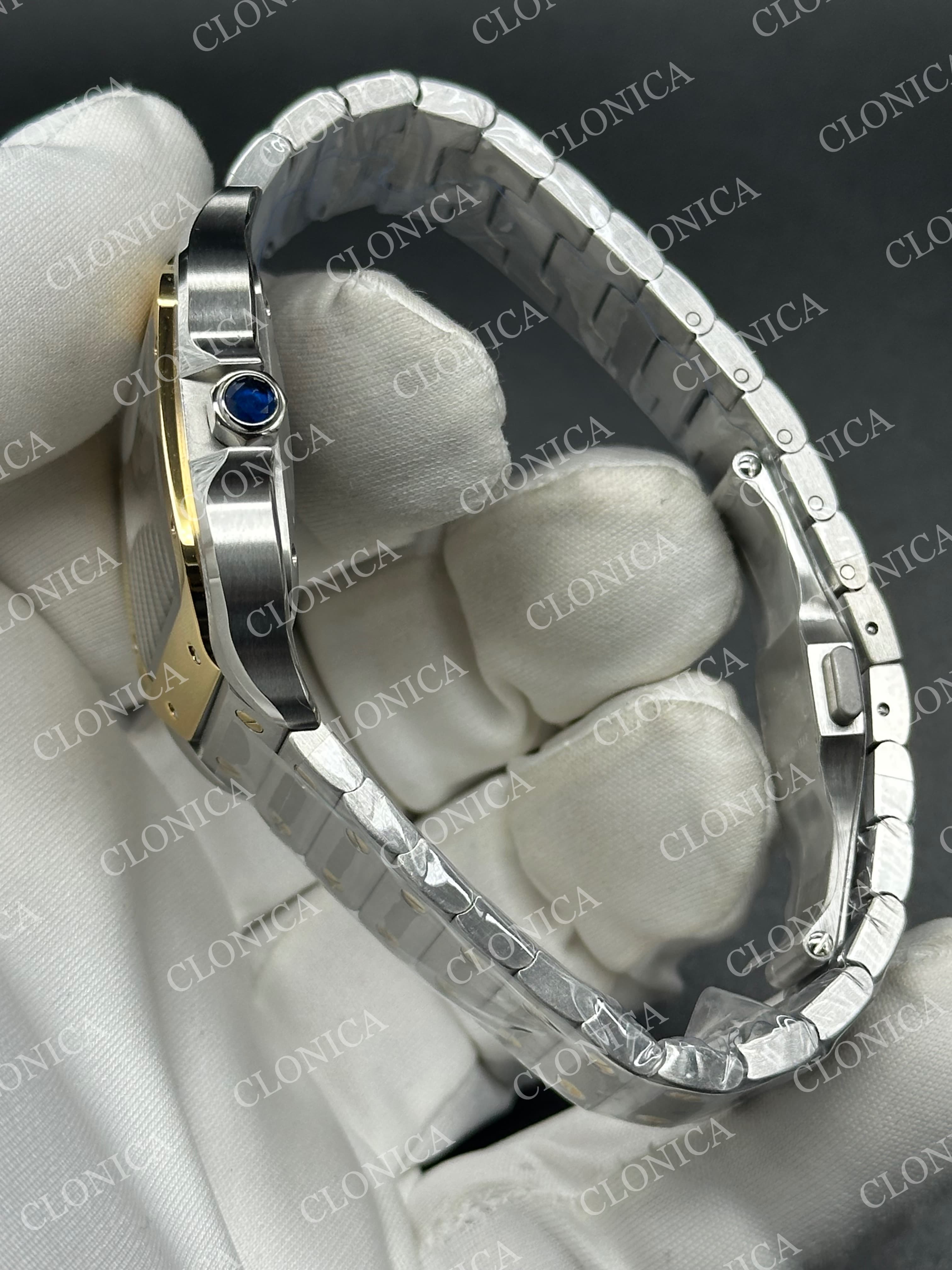 SANTOS DE CARTIER 35MM 2 TONE YG WHITE DIAL ON SS SMARTLINKS BRACELET — view 4