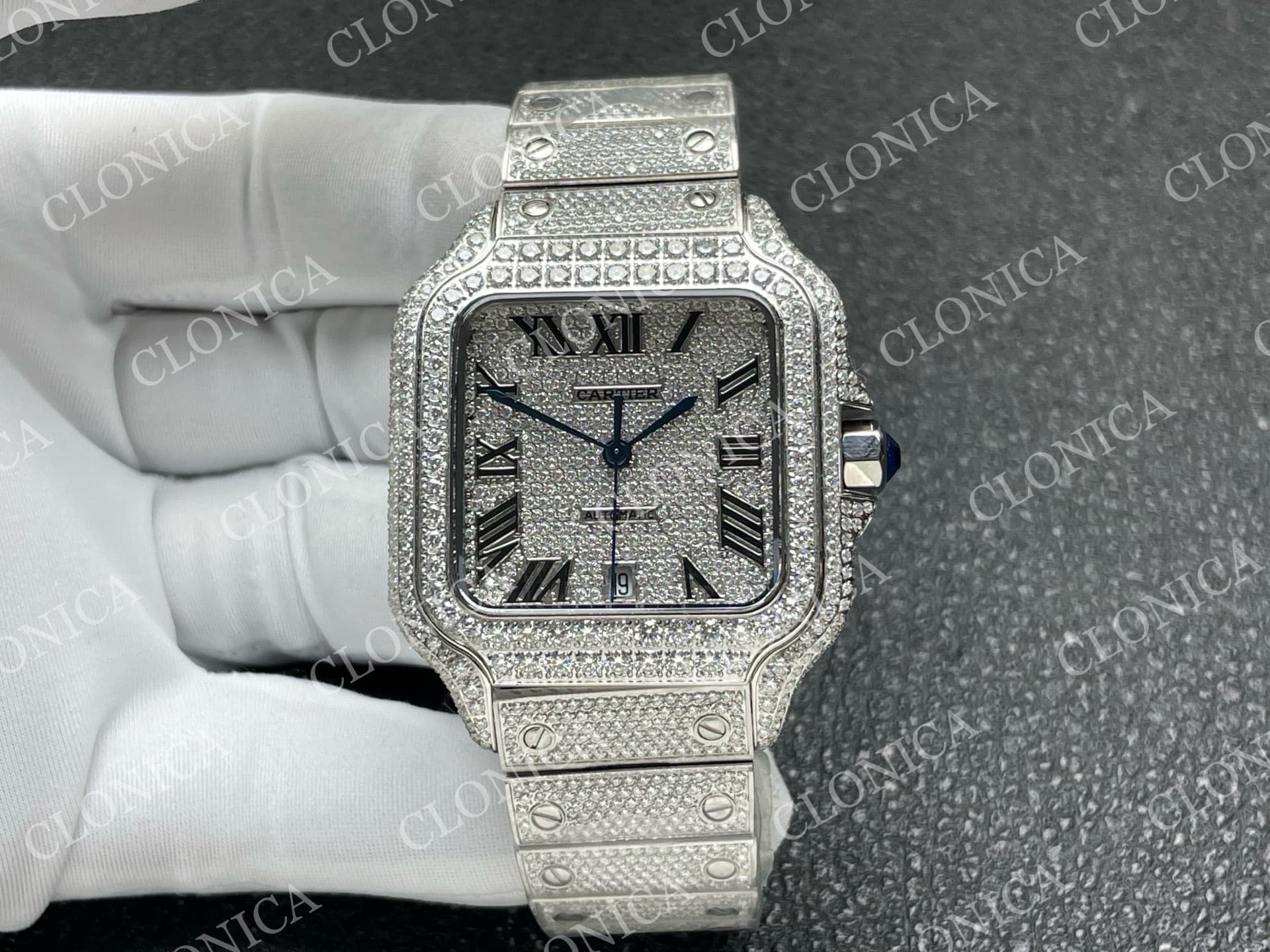 SANTOS DE CARTIER 40MM 1:1 DIAMOND DIAL ON SS DIAMOND SMARTLINKS BRACELET — view 1