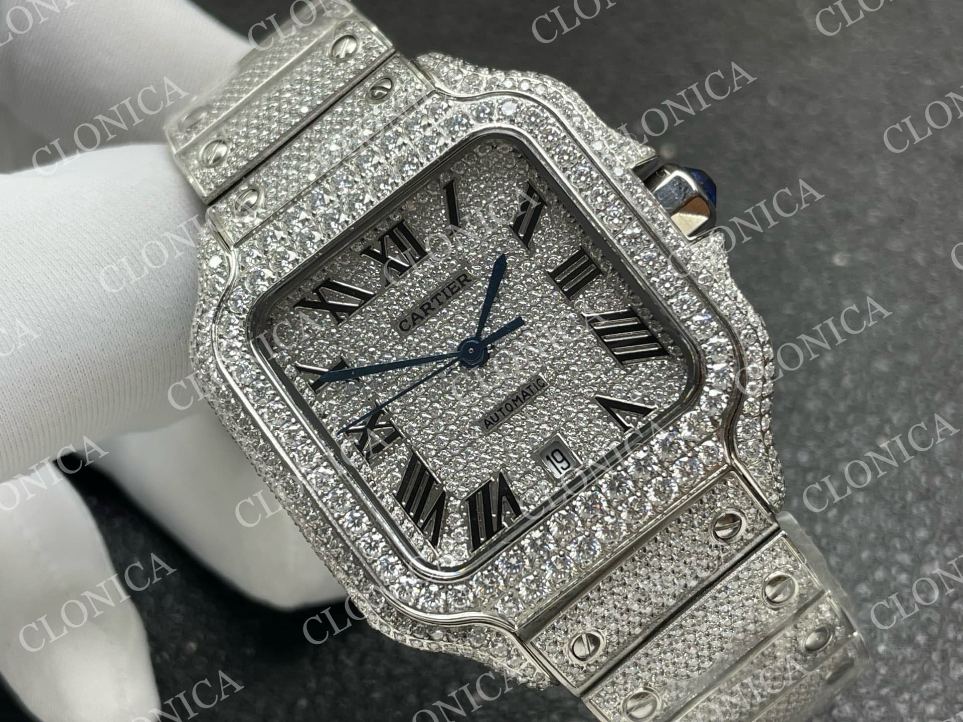 SANTOS DE CARTIER 40MM 1:1 DIAMOND DIAL ON SS DIAMOND SMARTLINKS BRACELET — view 2