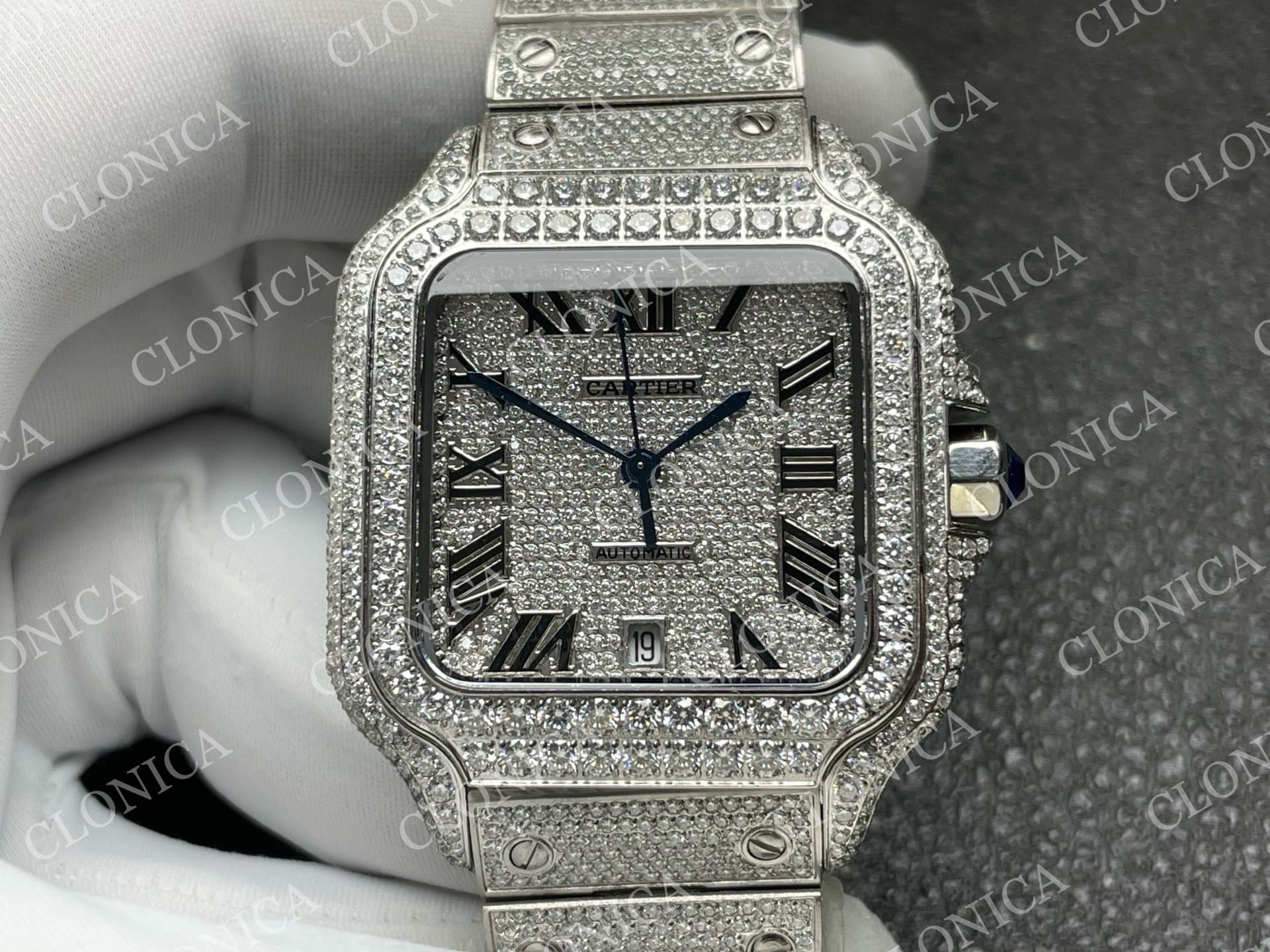 SANTOS DE CARTIER 40MM 1:1 DIAMOND DIAL ON SS DIAMOND SMARTLINKS BRACELET — view 3