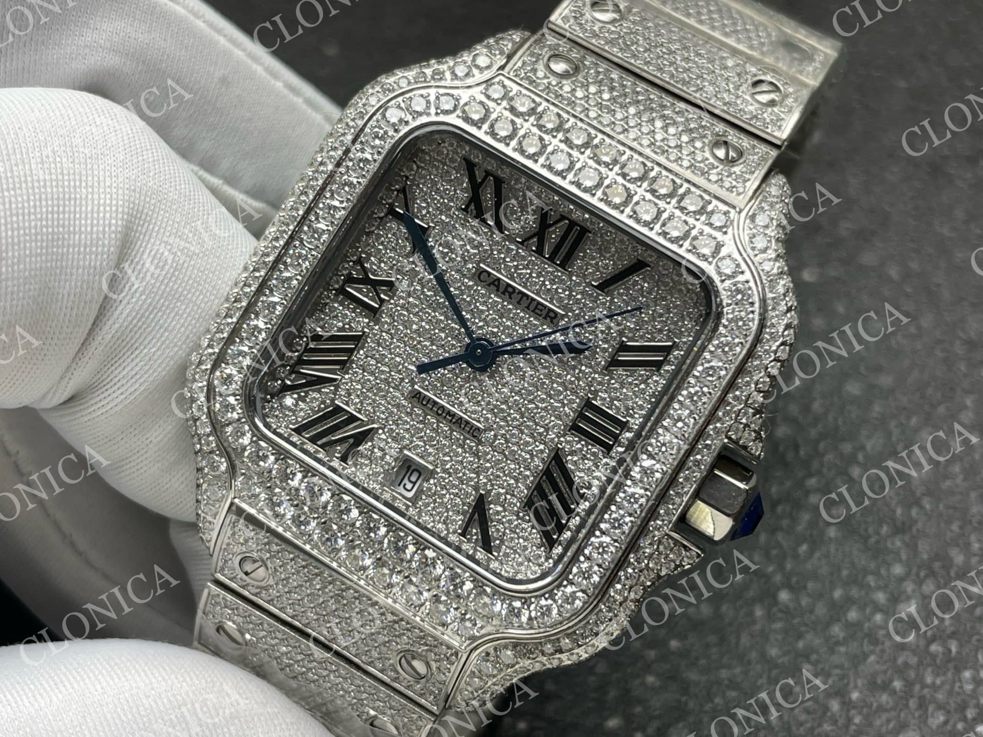 SANTOS DE CARTIER 40MM 1:1 DIAMOND DIAL ON SS DIAMOND SMARTLINKS BRACELET — view 4