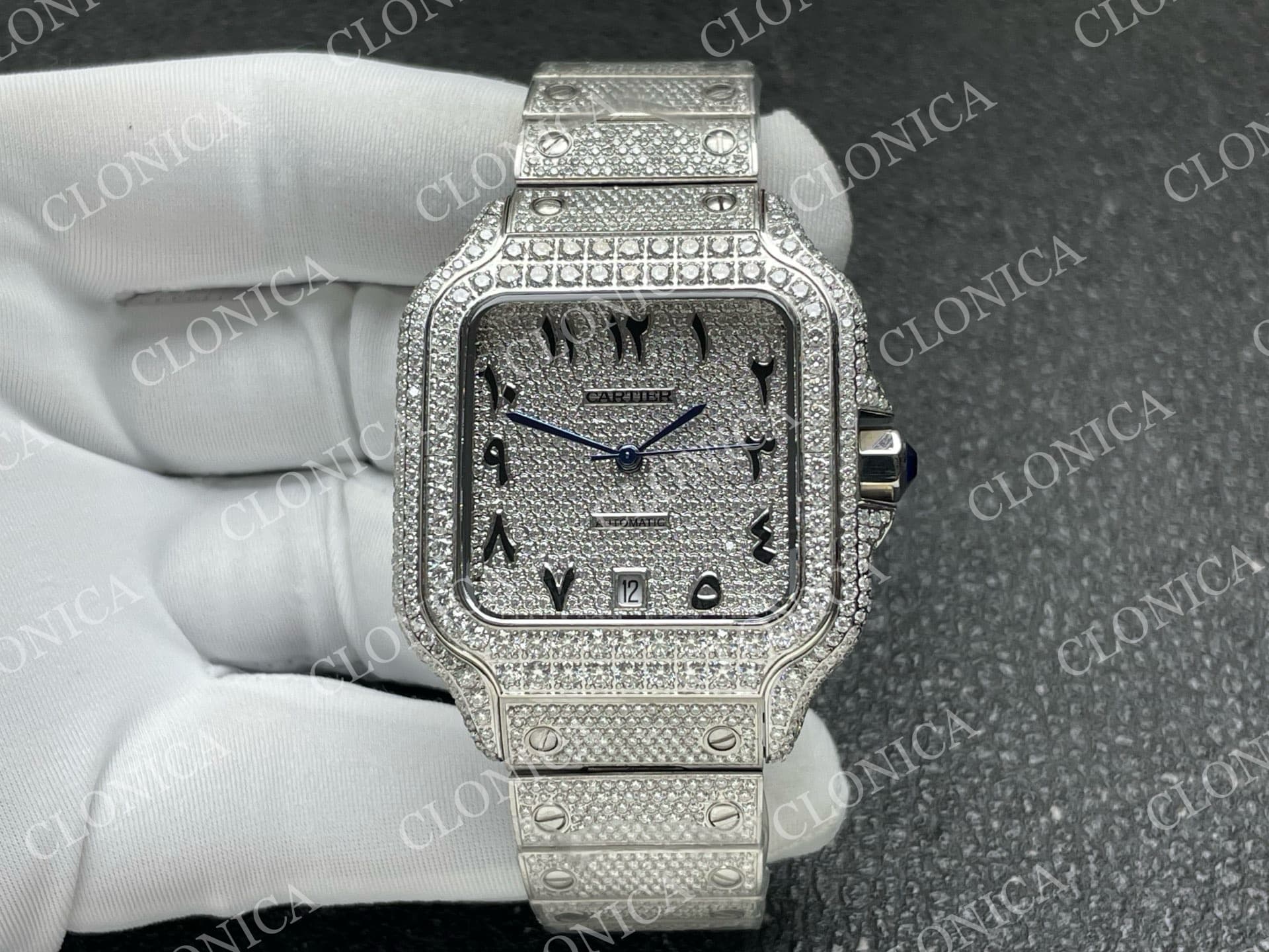 SANTOS DE CARTIER 40MM 1:1 DIAMOND DIAL ON SS DIAMOND SMARTLINKS BRACELET — view 1