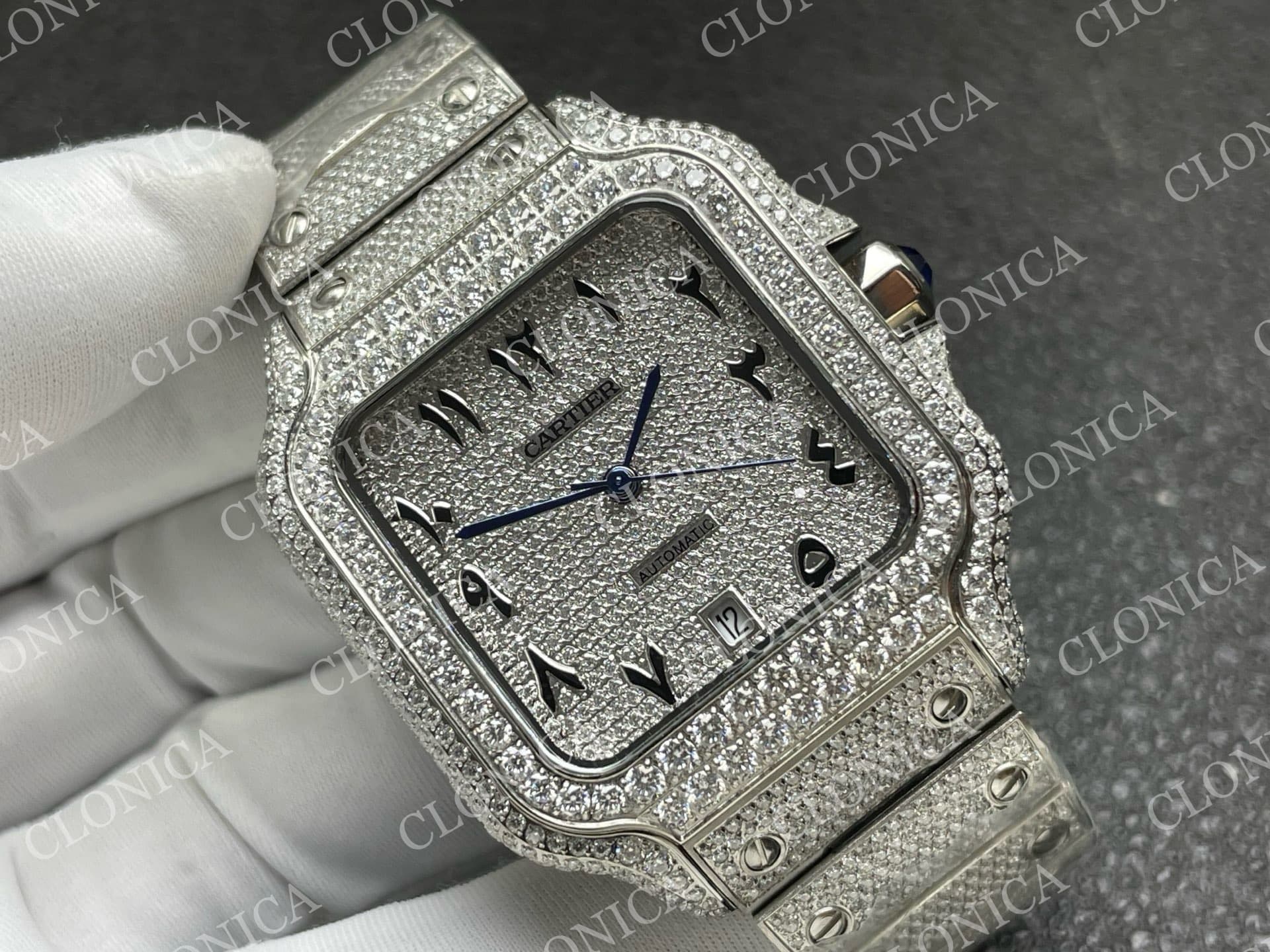 SANTOS DE CARTIER 40MM 1:1 DIAMOND DIAL ON SS DIAMOND SMARTLINKS BRACELET — view 2