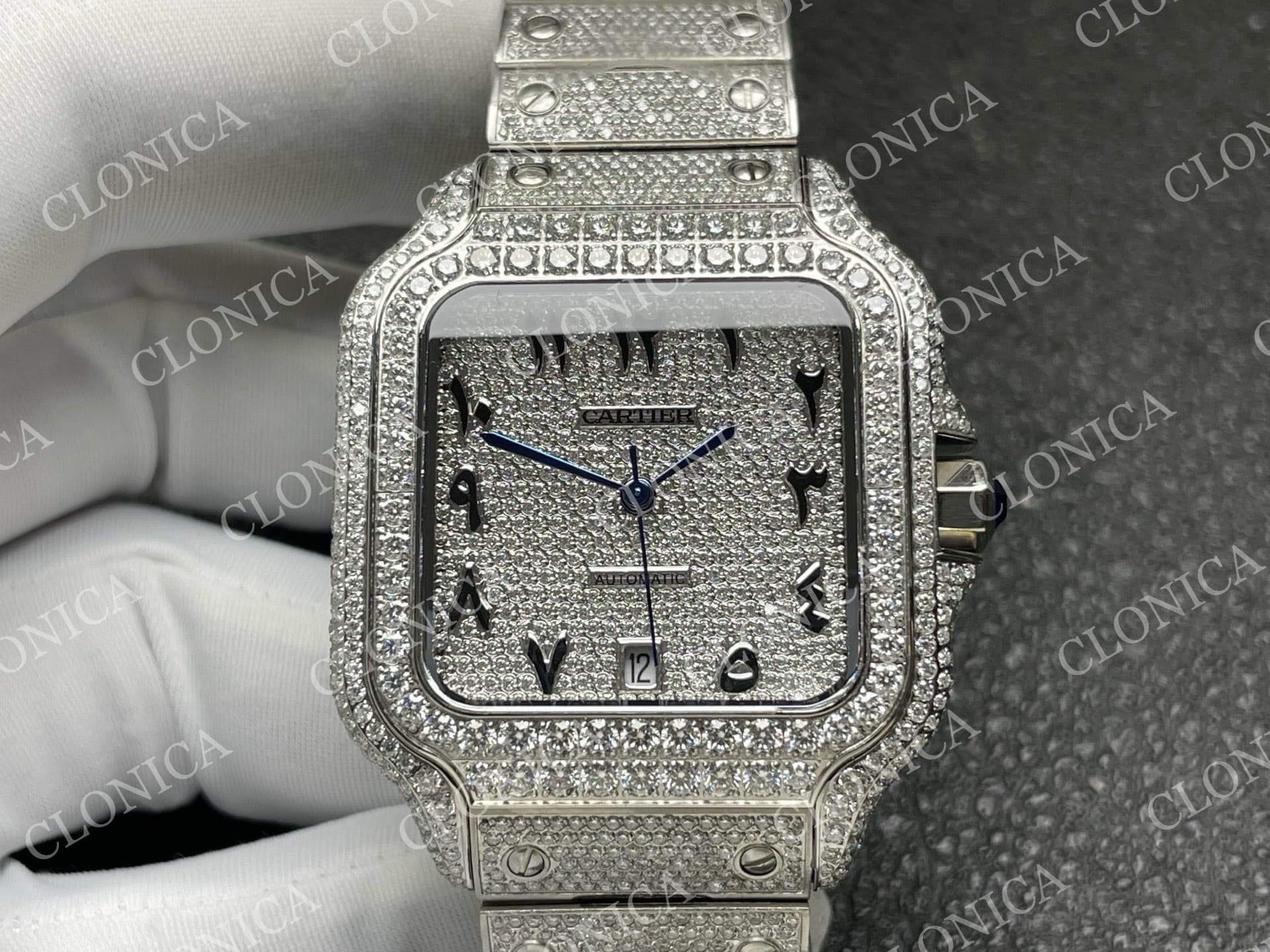SANTOS DE CARTIER 40MM 1:1 DIAMOND DIAL ON SS DIAMOND SMARTLINKS BRACELET — view 3