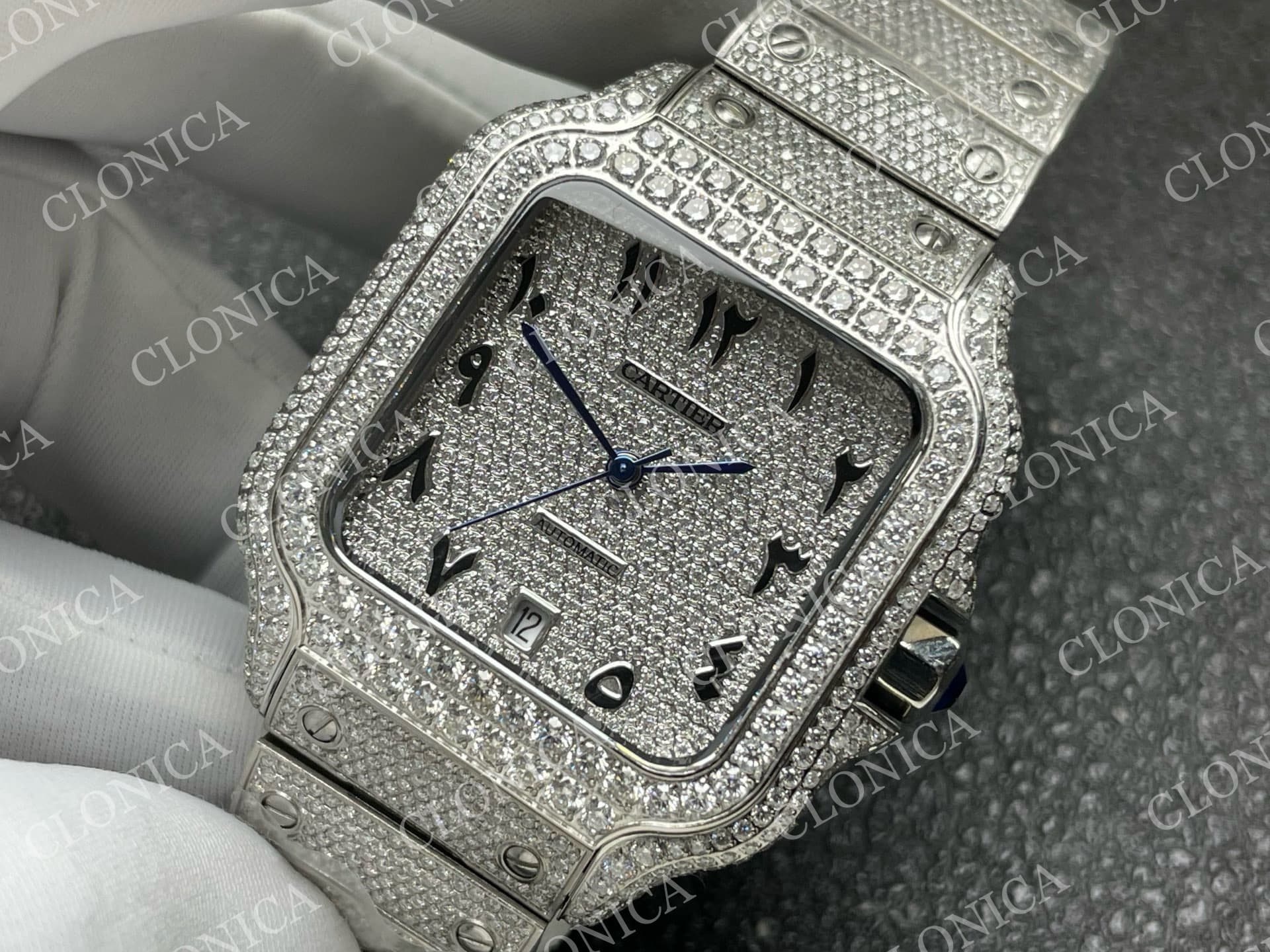 SANTOS DE CARTIER 40MM 1:1 DIAMOND DIAL ON SS DIAMOND SMARTLINKS BRACELET — view 4