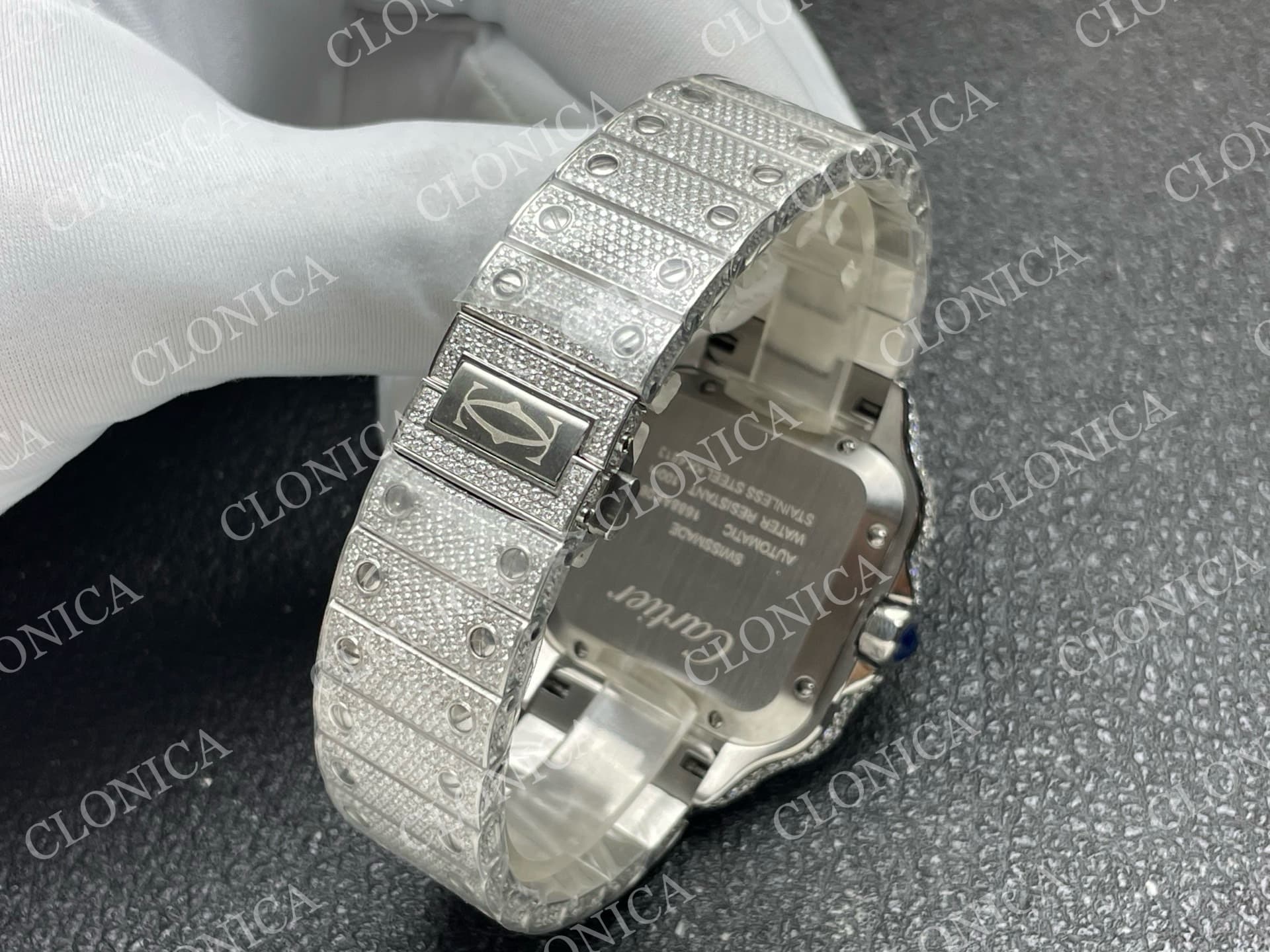 SANTOS DE CARTIER 40MM 1:1 DIAMOND DIAL ON SS DIAMOND SMARTLINKS BRACELET — view 5