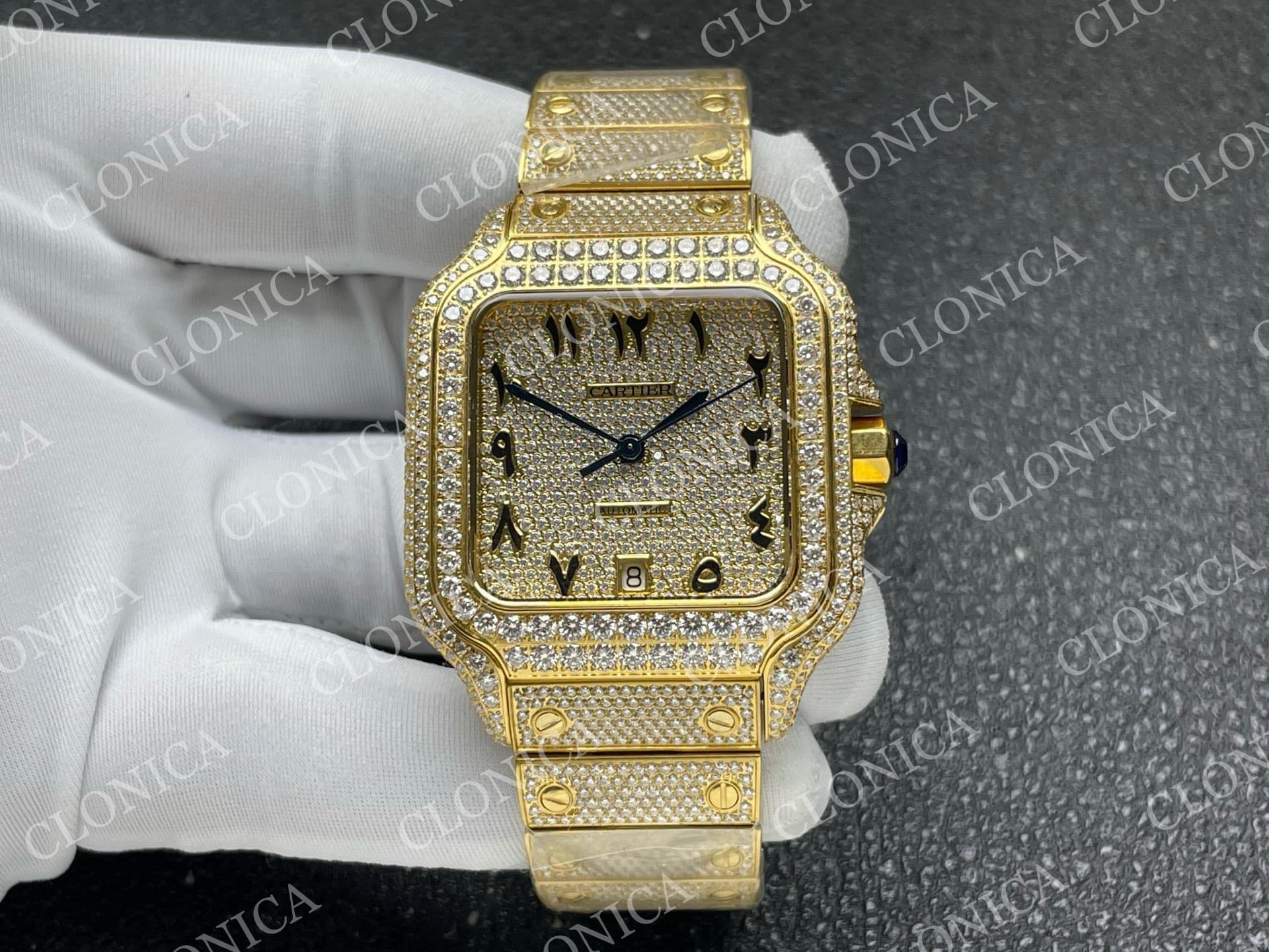 SANTOS DE CARTIER 40MM 1:1 DIAMOND DIAL ON YG DIAMOND SMARTLINKS BRACELET — view 1