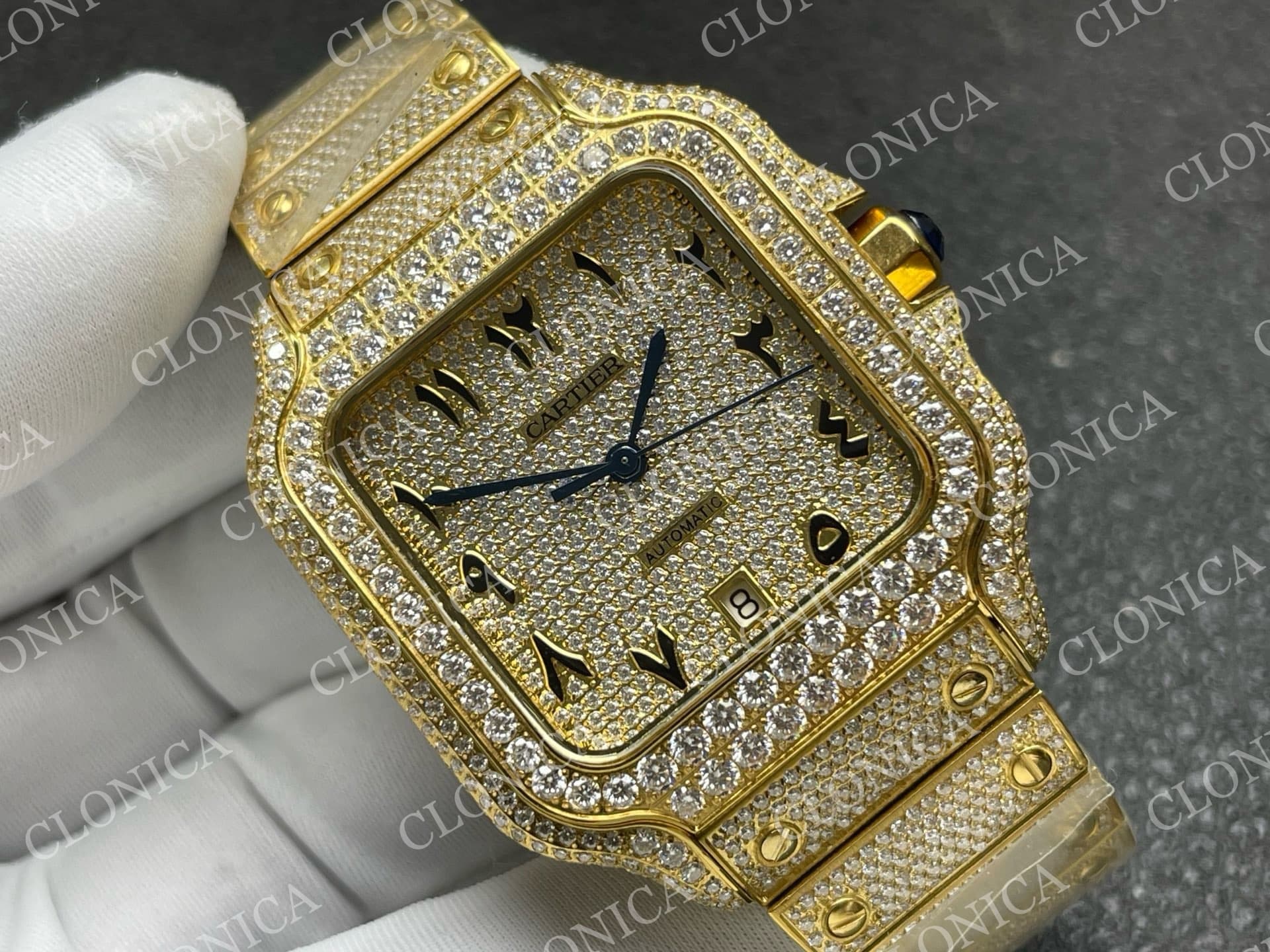 SANTOS DE CARTIER 40MM 1:1 DIAMOND DIAL ON YG DIAMOND SMARTLINKS BRACELET — view 2