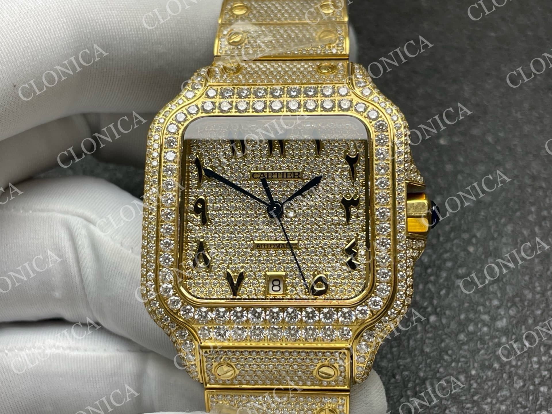 SANTOS DE CARTIER 40MM 1:1 DIAMOND DIAL ON YG DIAMOND SMARTLINKS BRACELET — view 3