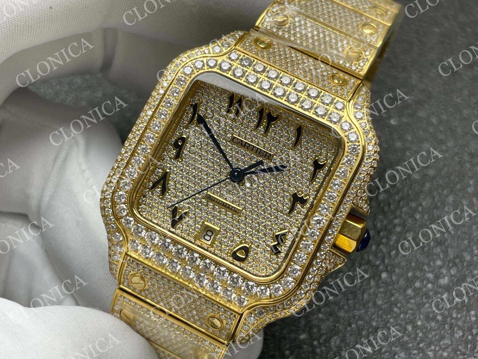 SANTOS DE CARTIER 40MM 1:1 DIAMOND DIAL ON YG DIAMOND SMARTLINKS BRACELET — view 4