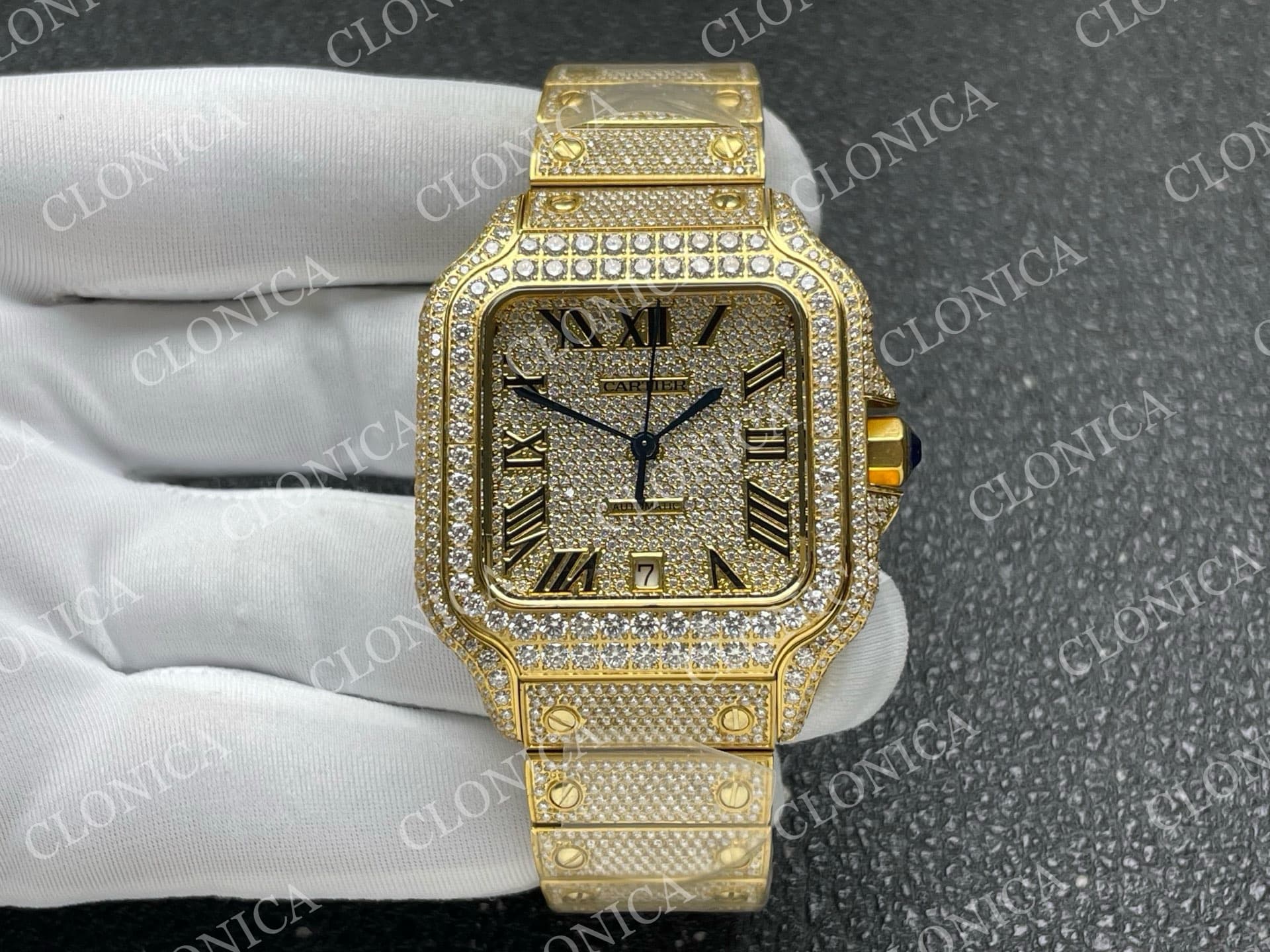 SANTOS DE CARTIER 40MM 1:1 DIAMOND DIAL ON YG DIAMOND SMARTLINKS BRACELET — view 1