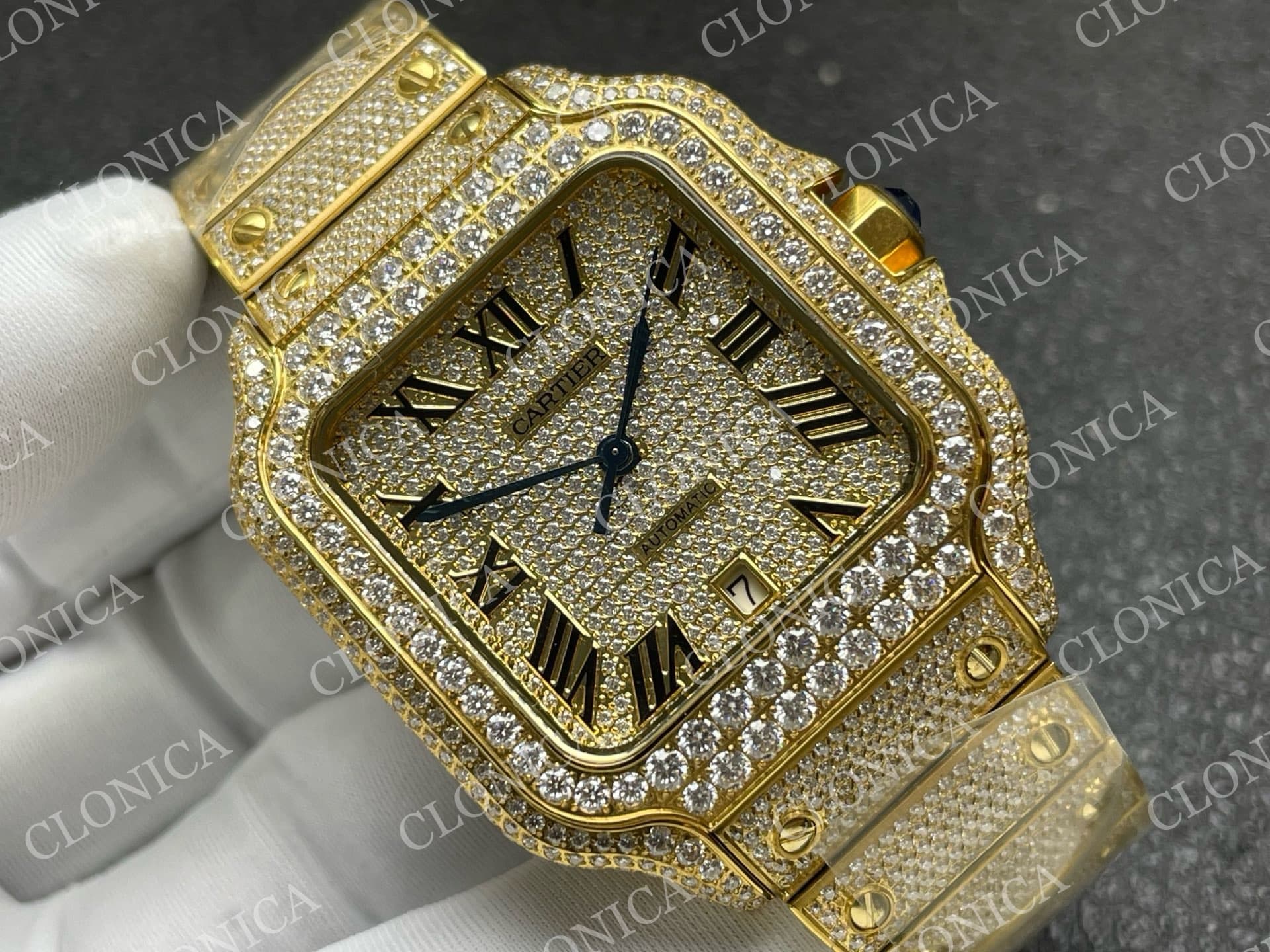 SANTOS DE CARTIER 40MM 1:1 DIAMOND DIAL ON YG DIAMOND SMARTLINKS BRACELET — view 2