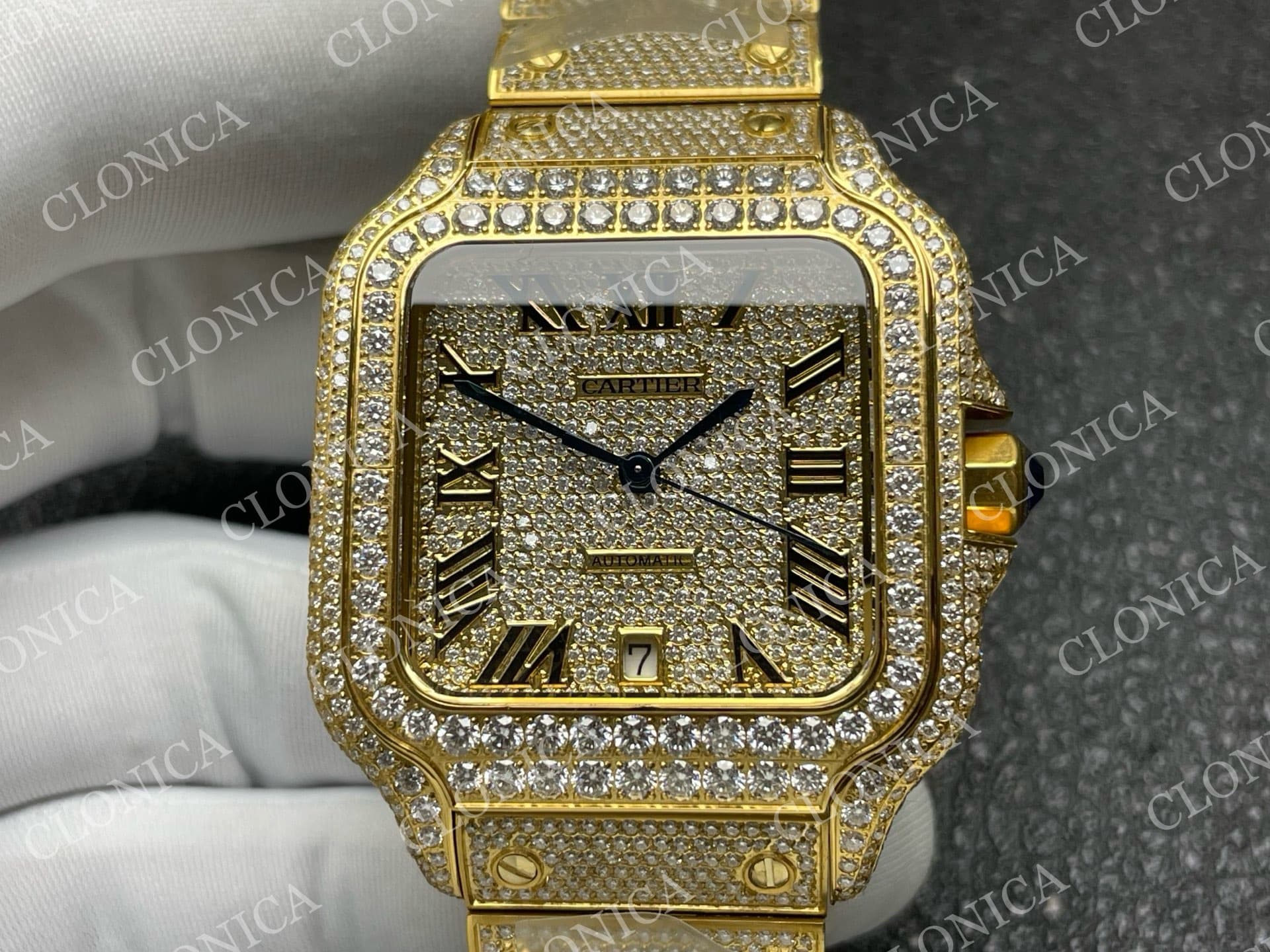 SANTOS DE CARTIER 40MM 1:1 DIAMOND DIAL ON YG DIAMOND SMARTLINKS BRACELET — view 3