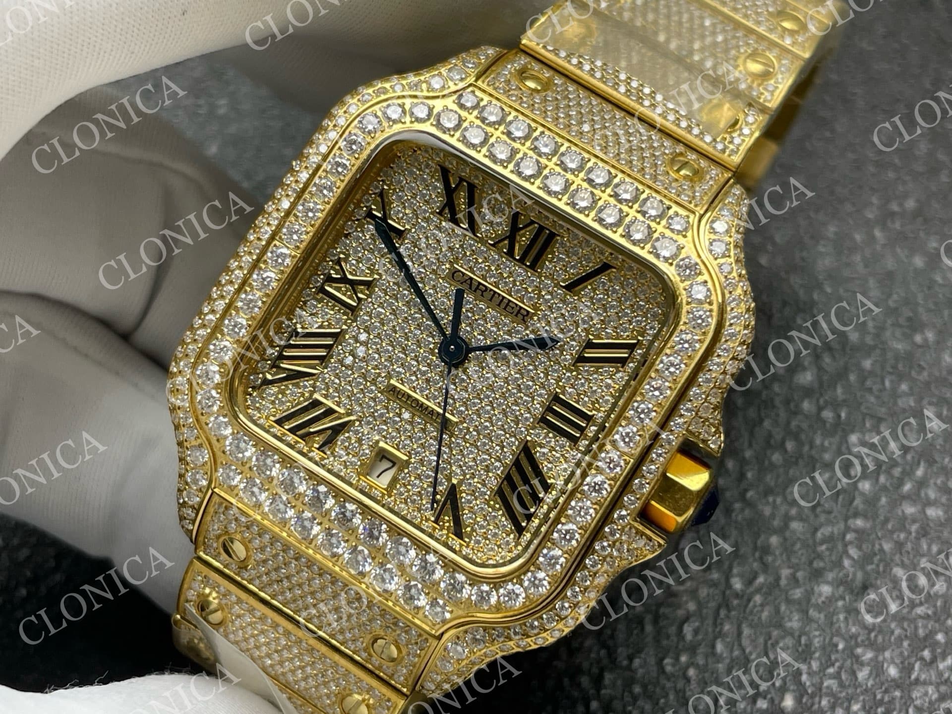 SANTOS DE CARTIER 40MM 1:1 DIAMOND DIAL ON YG DIAMOND SMARTLINKS BRACELET — view 4