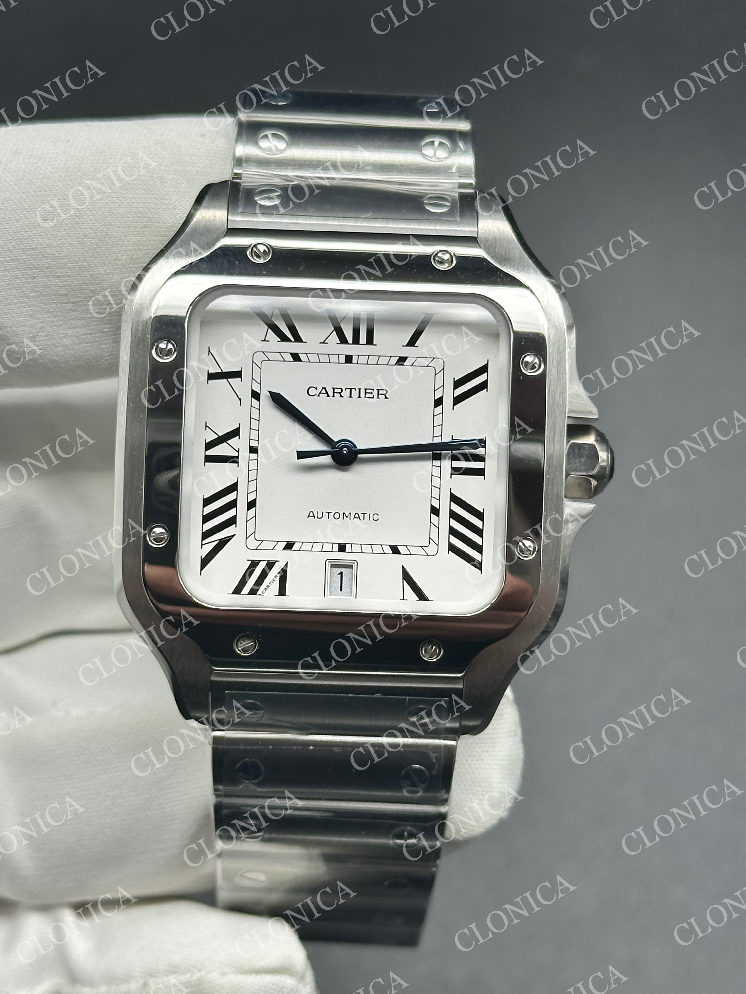 SANTOS DE CARTIER 40MM 1:1 WHITE DIAL ON SS SMARTLINKS BRACELET — view 1