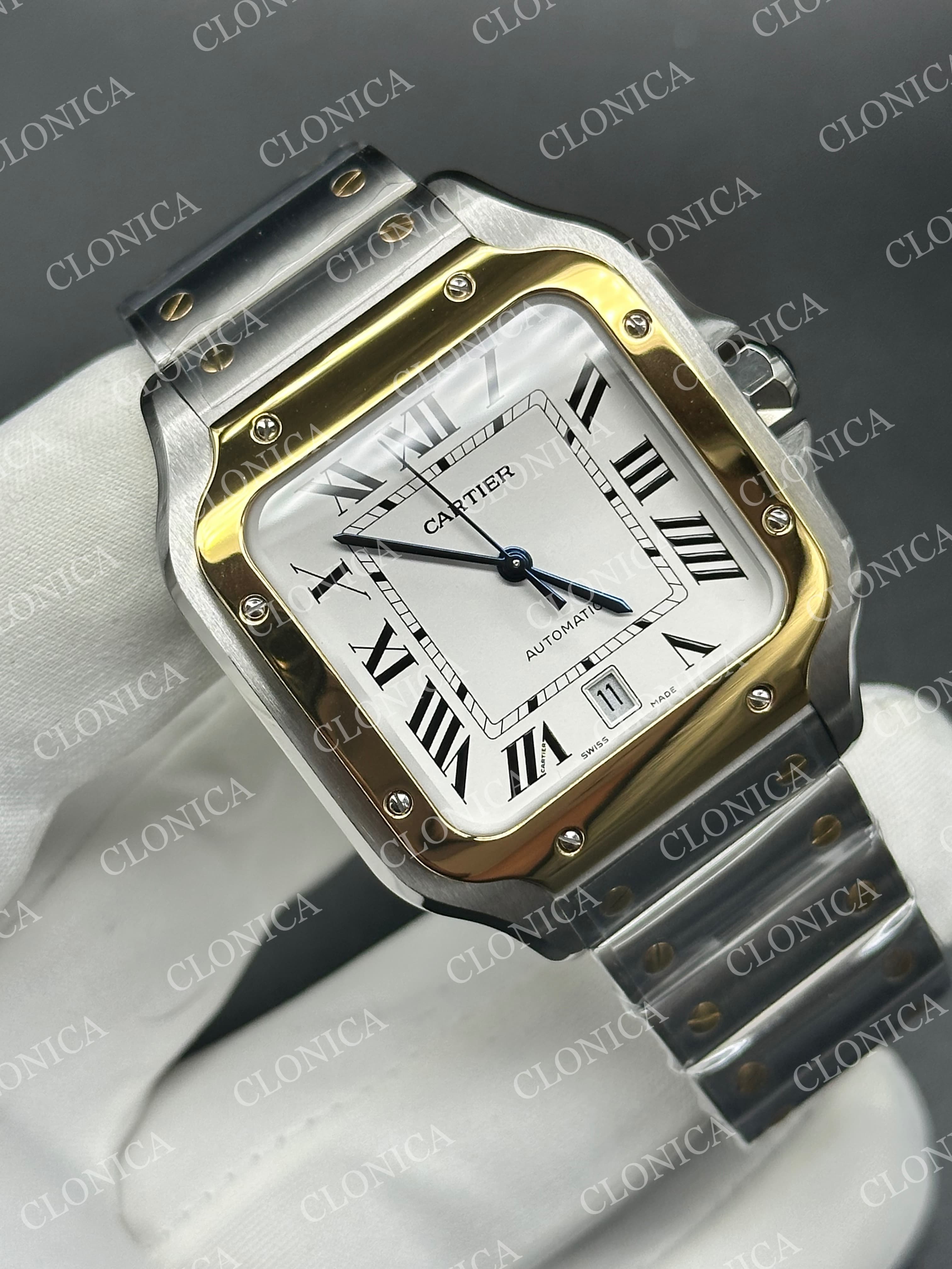 SANTOS DE CARTIER 40MM 1:1 WHITE DIAL ON YG 2 TONE SMARTLINKS BRACELET — view 2