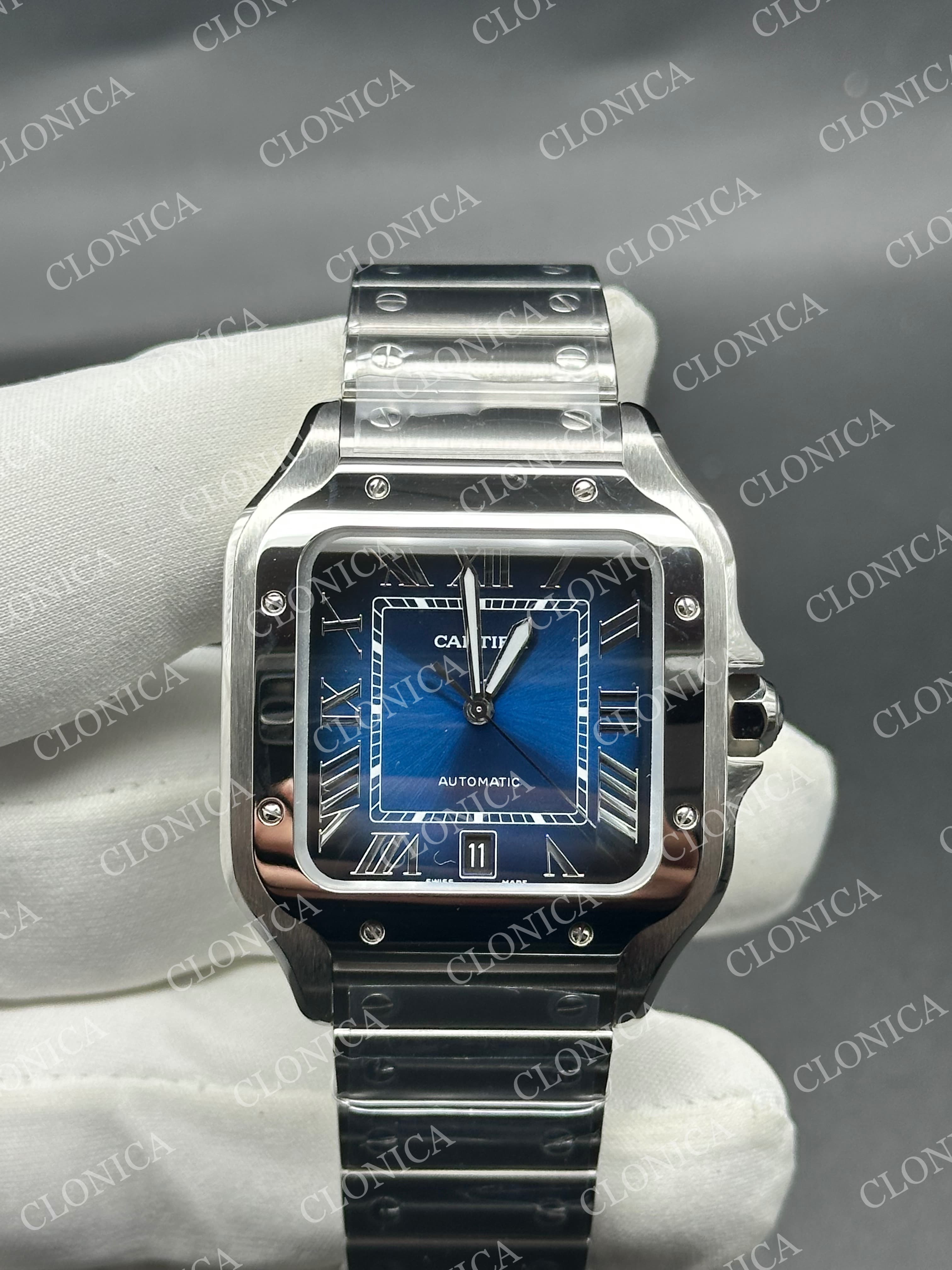 SANTOS DE CARTIER 40MM 1:1 BLUE DIAL ON SS SMARTLINKS BRACELET — view 1