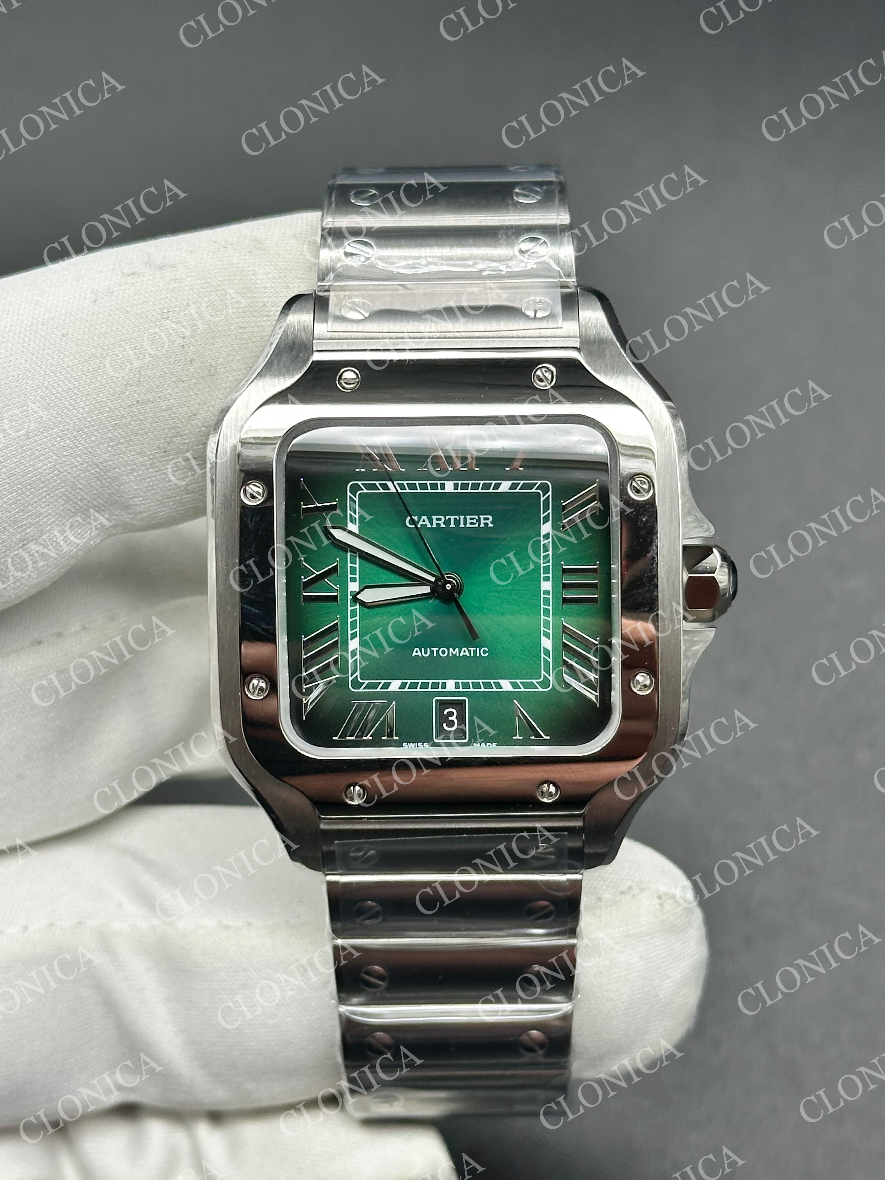 SANTOS DE CARTIER 40MM 1:1 GREEN DIAL ON SS SMARTLINKS BRACELET — view 1