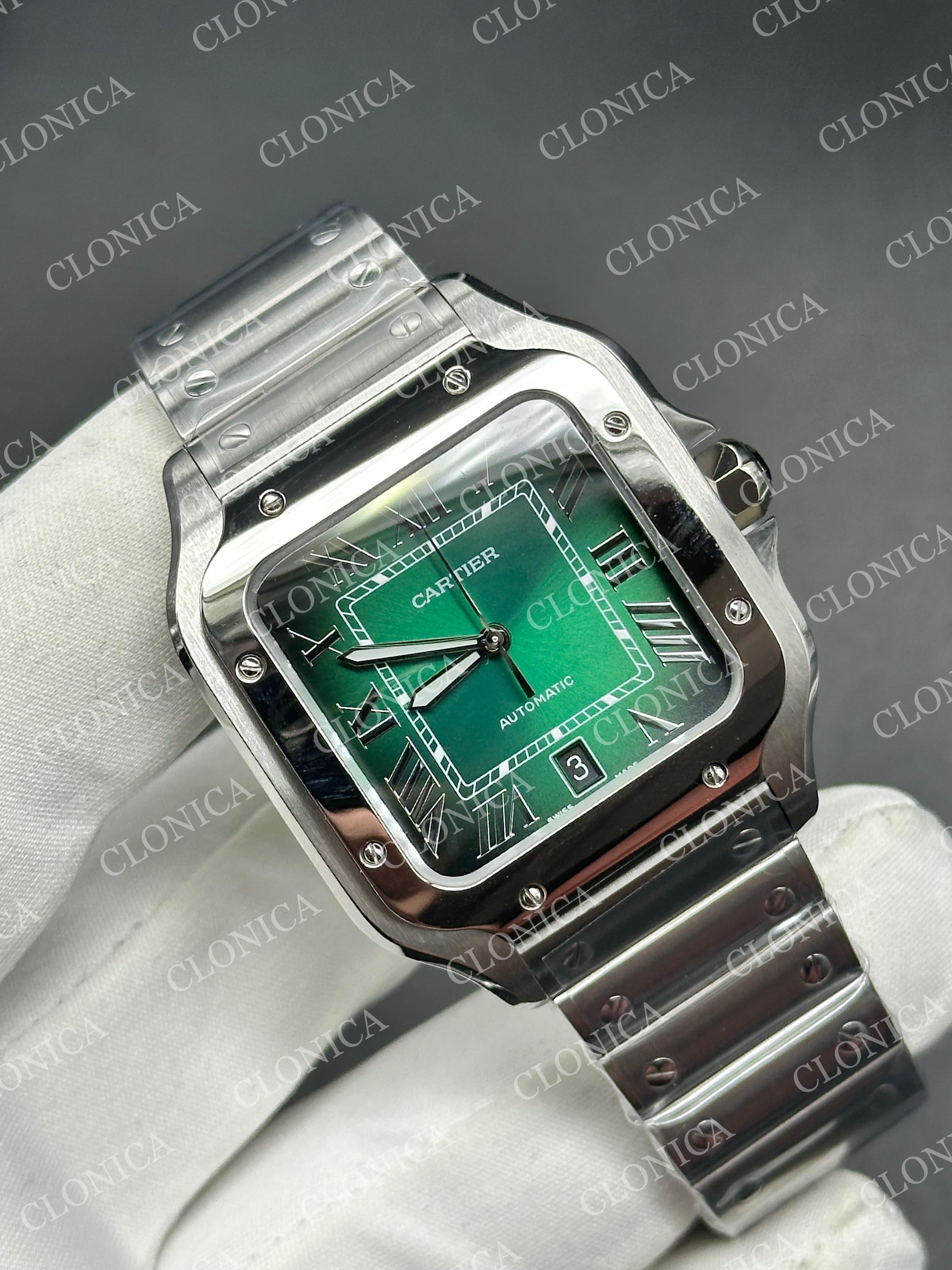 SANTOS DE CARTIER 40MM 1:1 GREEN DIAL ON SS SMARTLINKS BRACELET — view 2