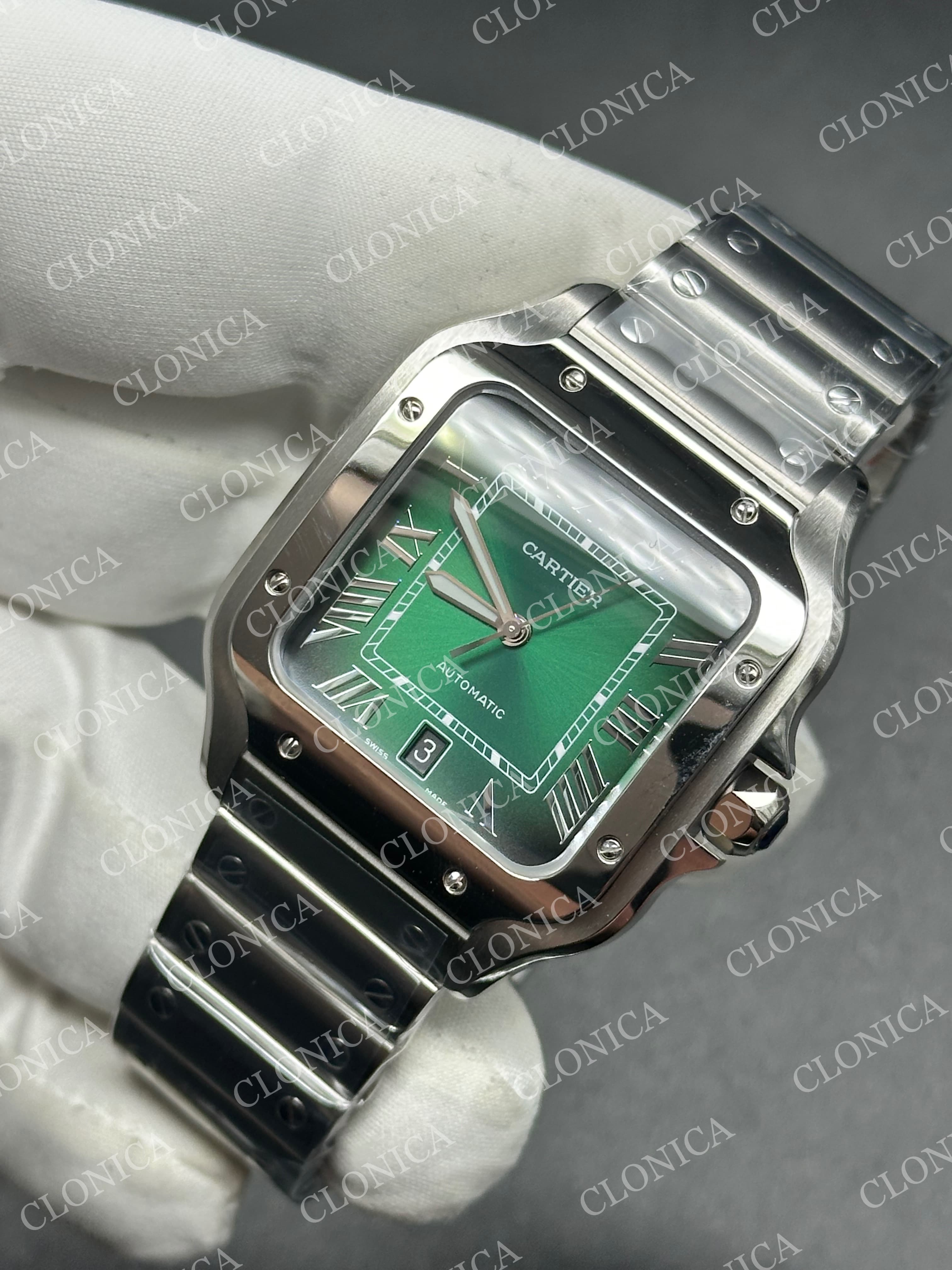 SANTOS DE CARTIER 40MM 1:1 GREEN DIAL ON SS SMARTLINKS BRACELET — view 3