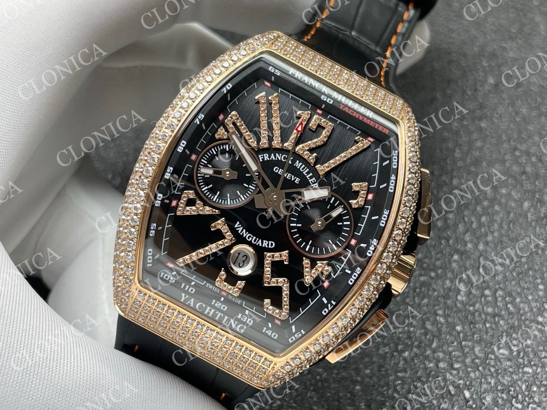 VANGUARD V45 CHRONO BRUSHED SS PAVE CRYSTALS BLACK DIAL — view 4