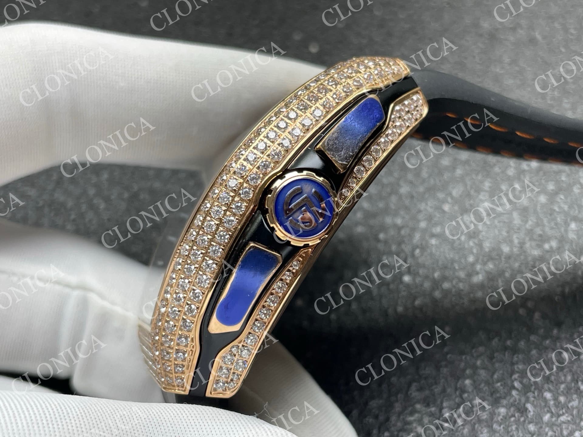 VANGUARD V45 CHRONO BRUSHED SS PAVE CRYSTALS BLACK DIAL — view 7