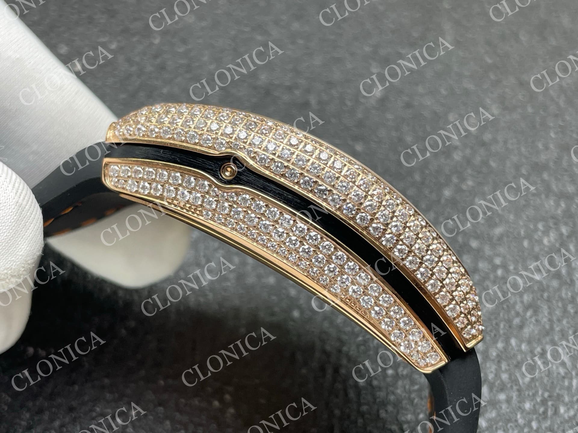 VANGUARD V45 CHRONO BRUSHED SS PAVE CRYSTALS BLACK DIAL — view 9