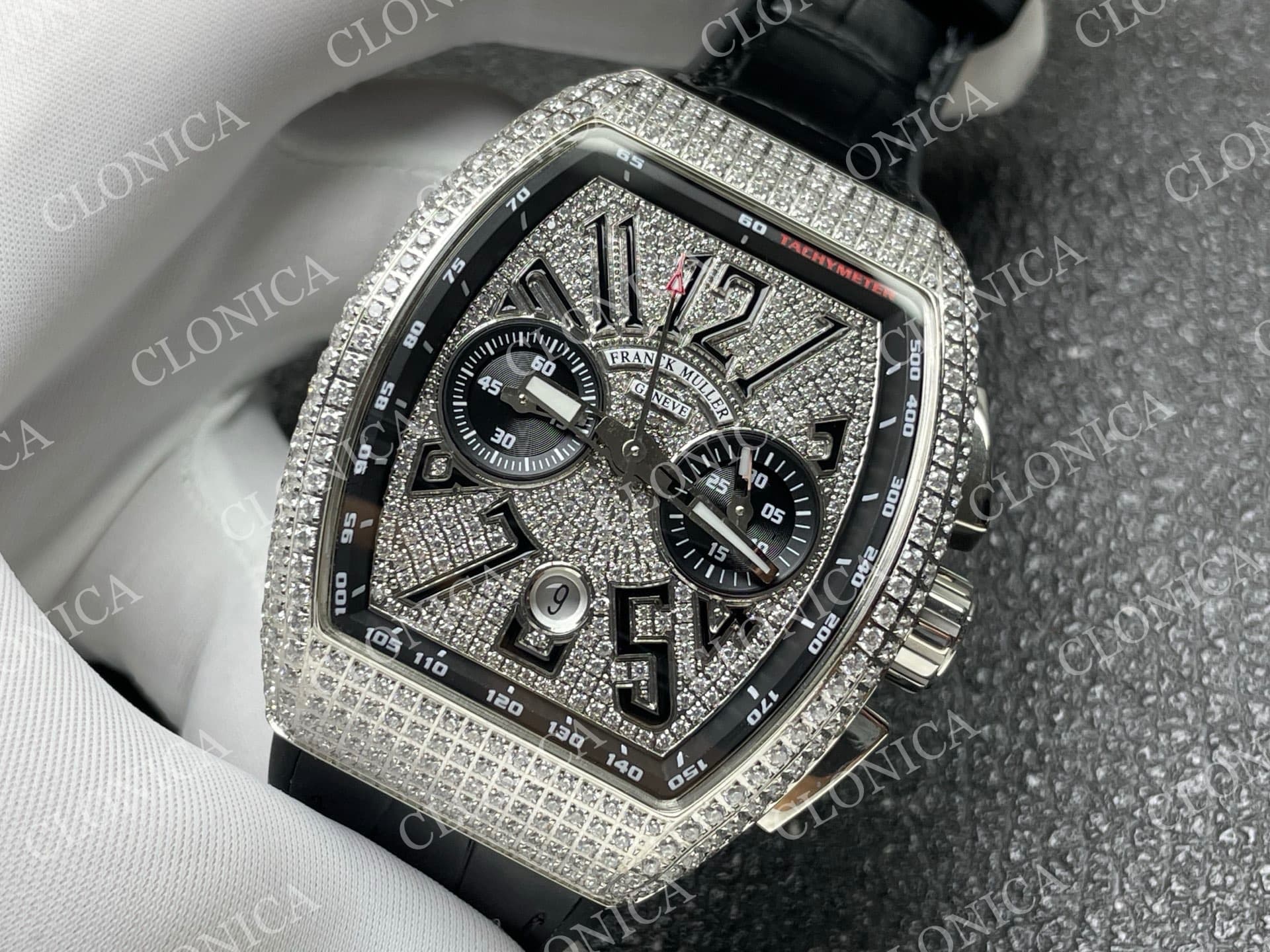 VANGUARD V45 CHRONO BRUSHED SS PAVE CRYSTALS DIAMOND DIAL — view 4