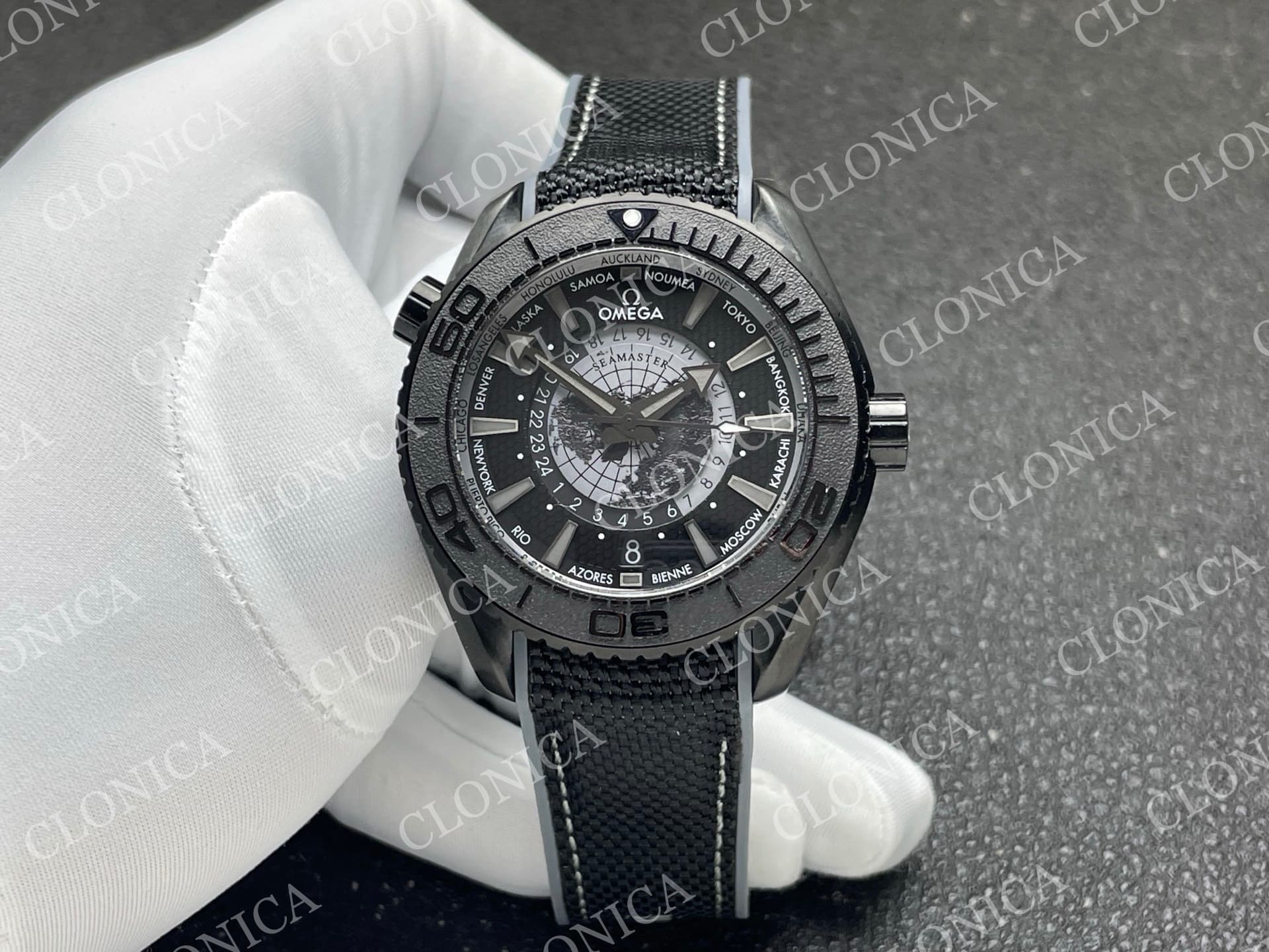 PLANET OCEAN 45.5MM GMT WORLDTIMER REAL CERAMIC 1:1 BLACK/GRAY DIAL — view 1