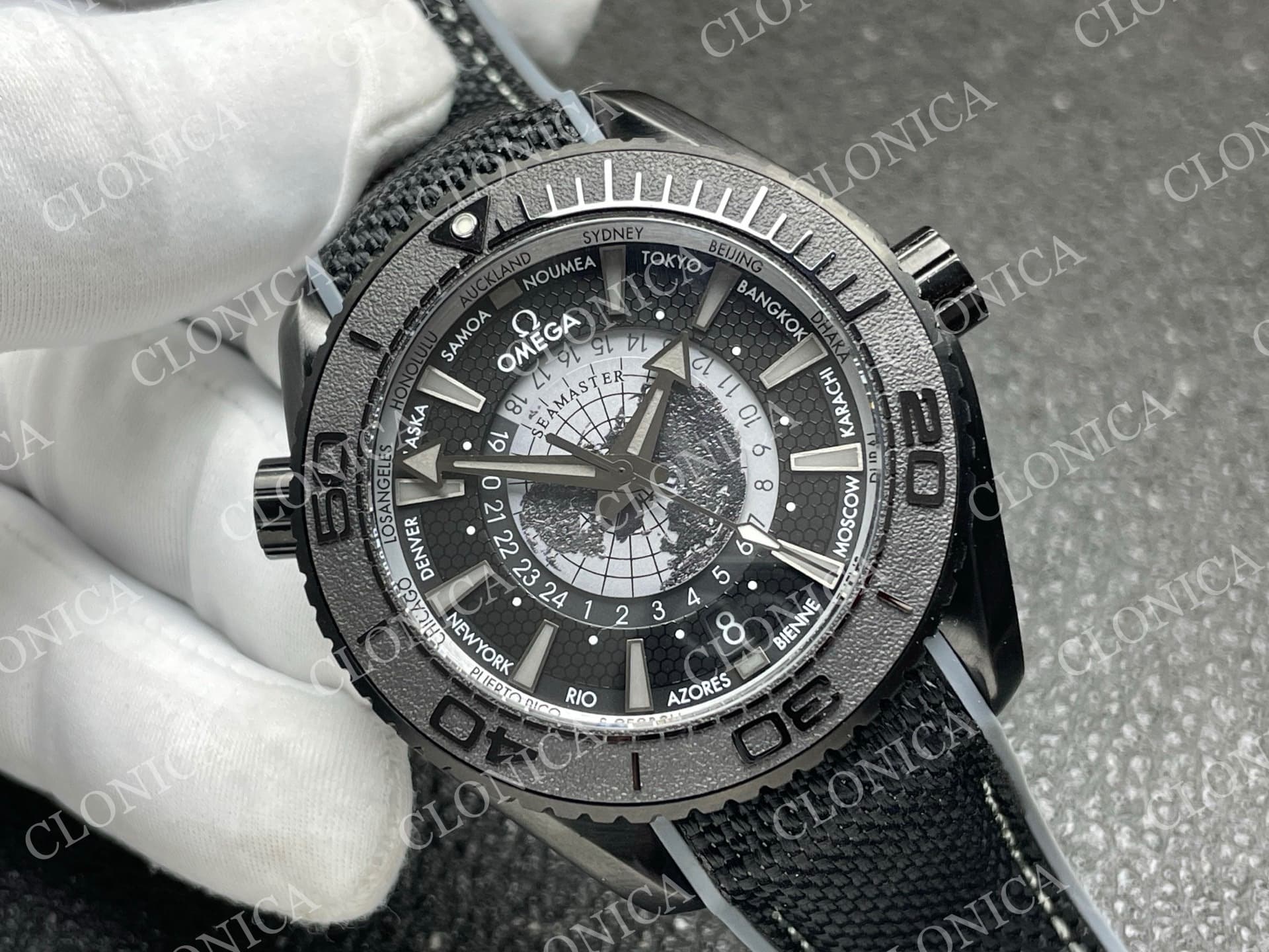 PLANET OCEAN 45.5MM GMT WORLDTIMER REAL CERAMIC 1:1 BLACK/GRAY DIAL — view 2