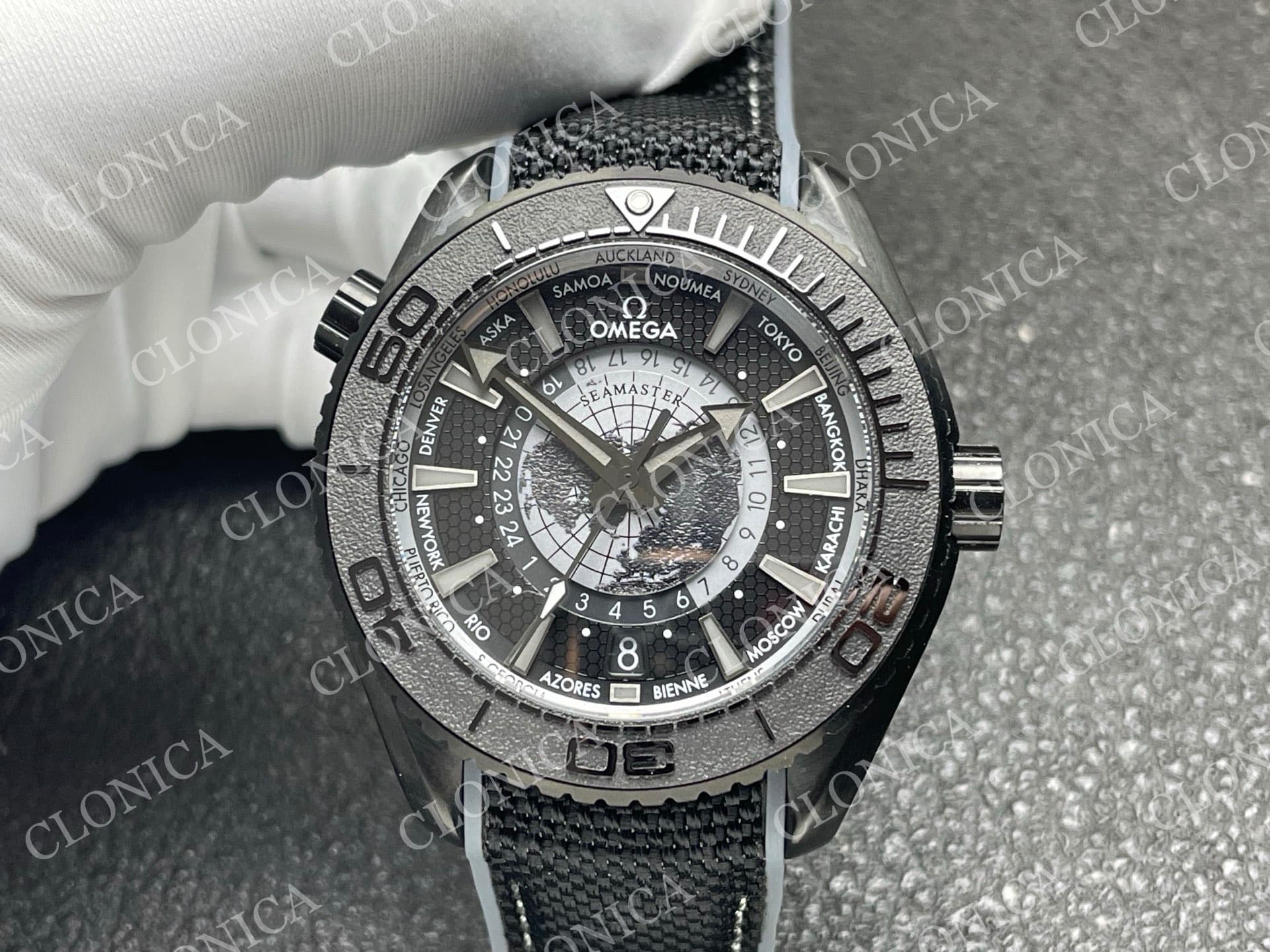 PLANET OCEAN 45.5MM GMT WORLDTIMER REAL CERAMIC 1:1 BLACK/GRAY DIAL — view 3