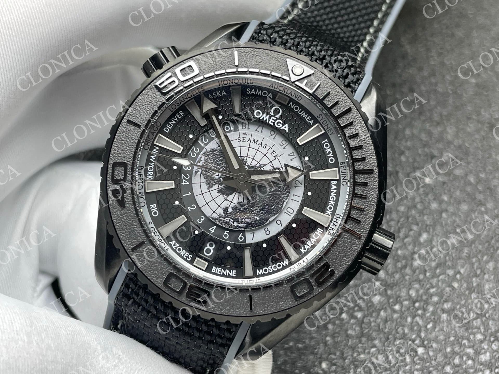 PLANET OCEAN 45.5MM GMT WORLDTIMER REAL CERAMIC 1:1 BLACK/GRAY DIAL — view 4