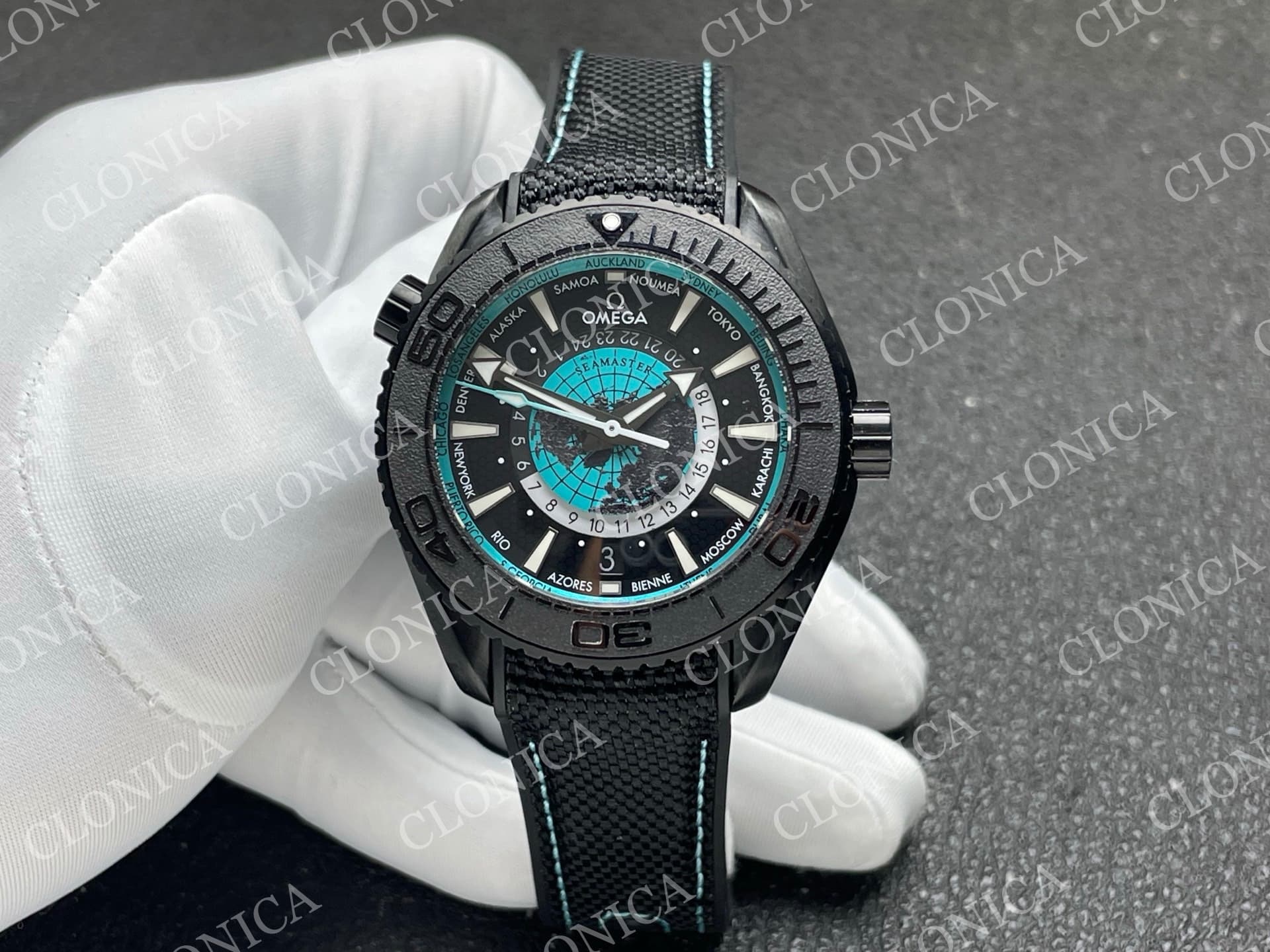 PLANET OCEAN 45.5MM GMT WORLDTIMER REAL CERAMIC 1:1 BLACK/BLUE DIAL — view 1