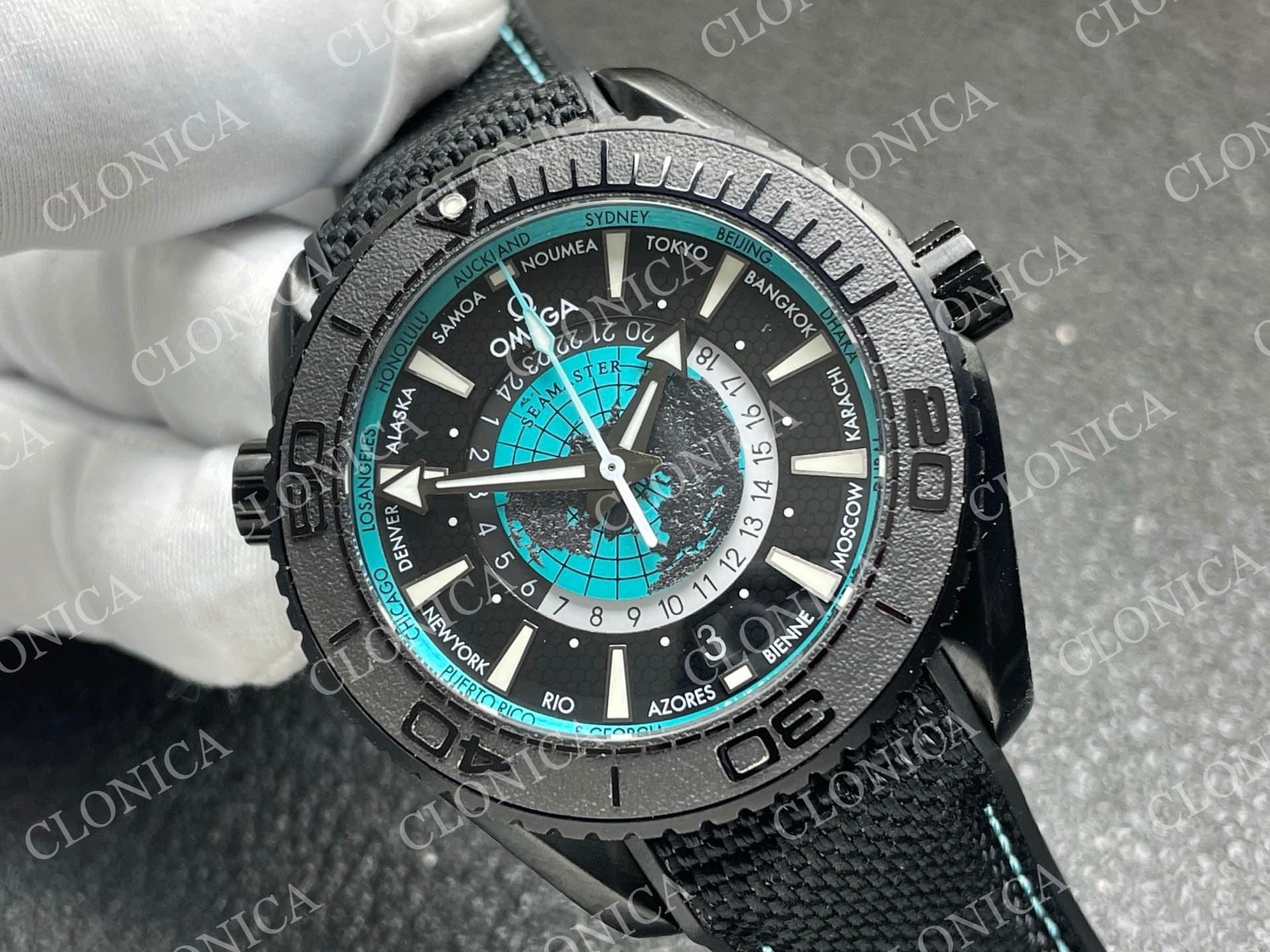 PLANET OCEAN 45.5MM GMT WORLDTIMER REAL CERAMIC 1:1 BLACK/BLUE DIAL — view 2